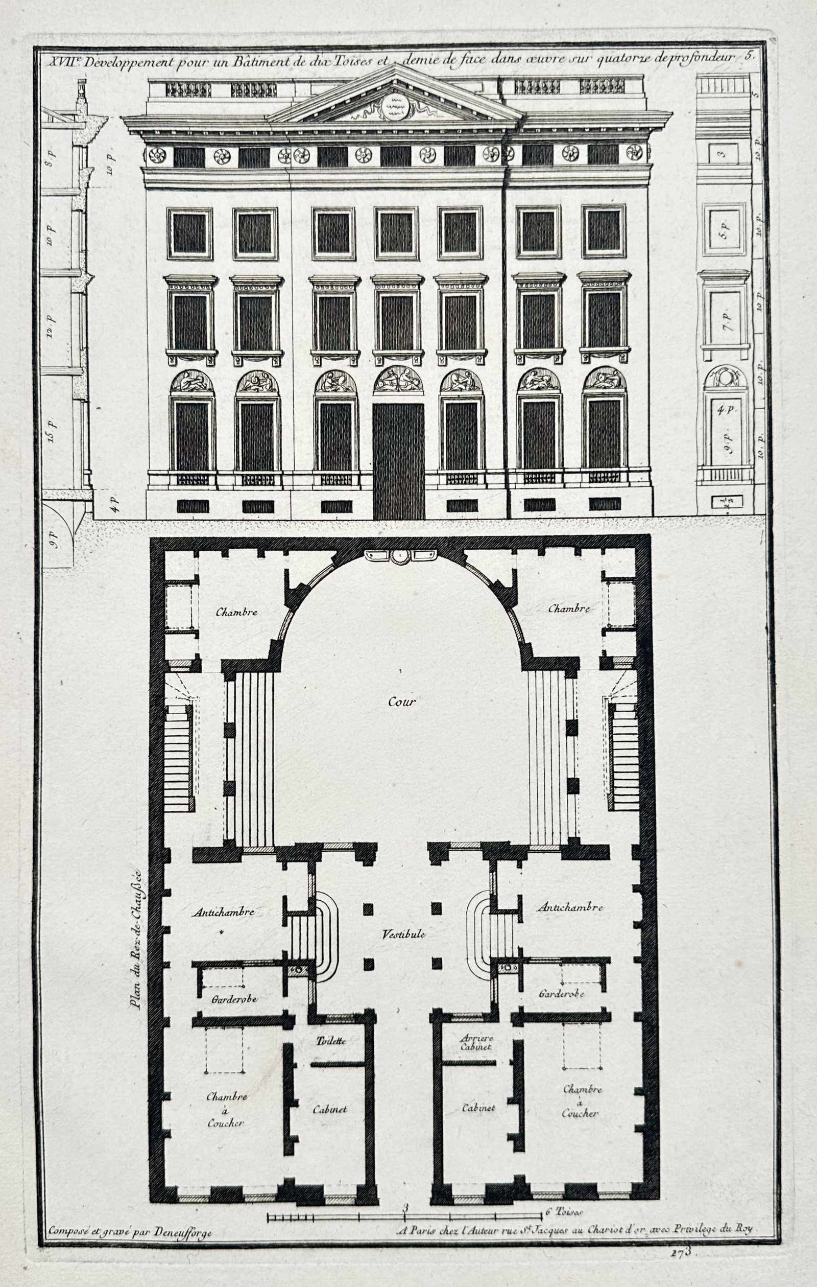 Jean-François de Neufforge – Architectural Study of a Classical Elevation and Ground Plan (1 of 2)