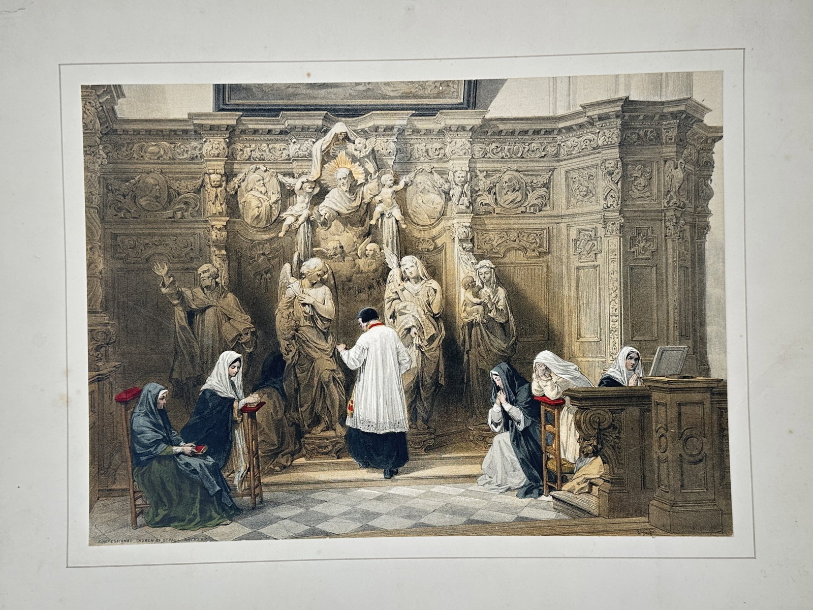 Louis Haghe – Church Interior with Figures – Lithograph (19th Century) (1 of 2)