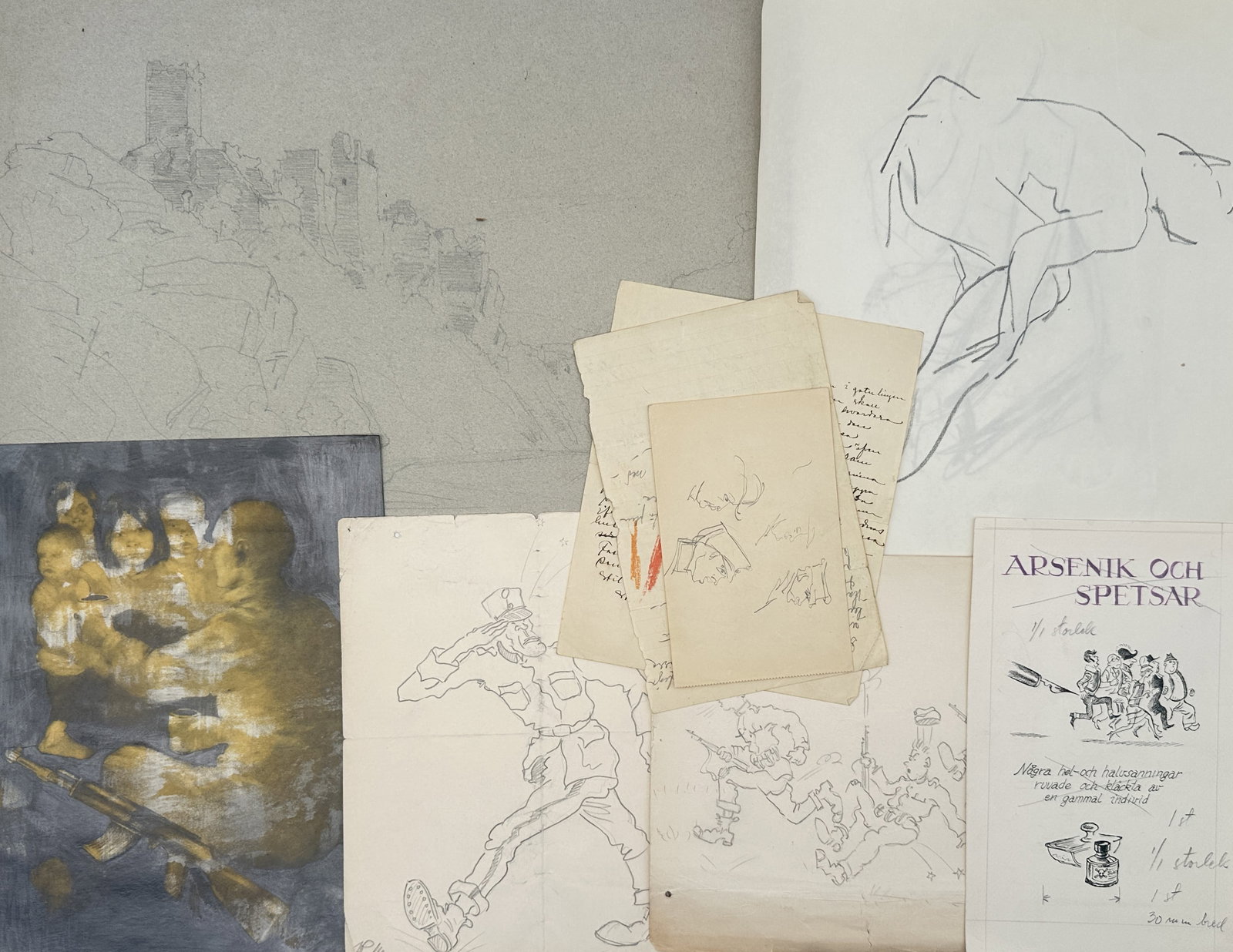Unknown Artist – Set of 10: Mixed Graphic Studies – Drawings and Prints (20th Century) (1 of 2)