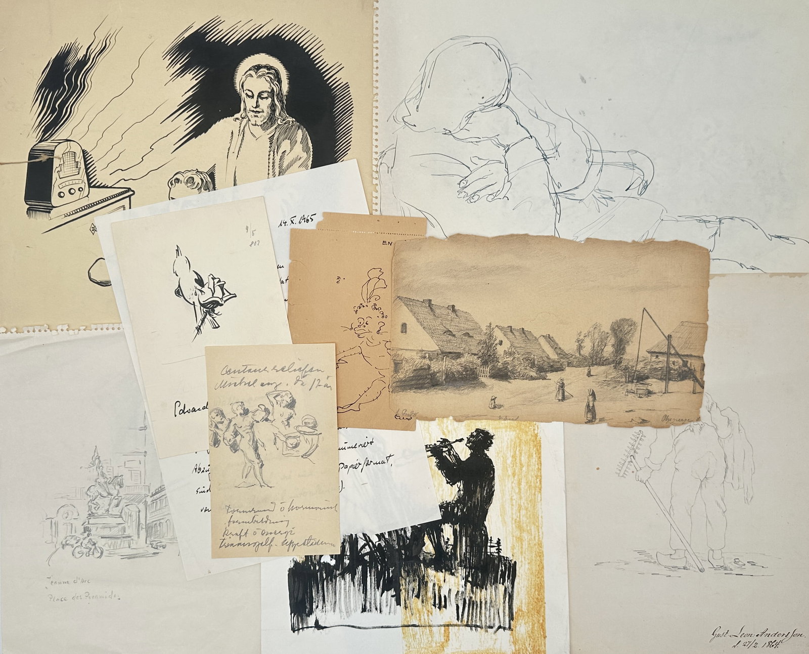 Unknown Artist – Set of 10: Various Graphic Studies – Drawings and Prints (20th Century) (1 of 2)