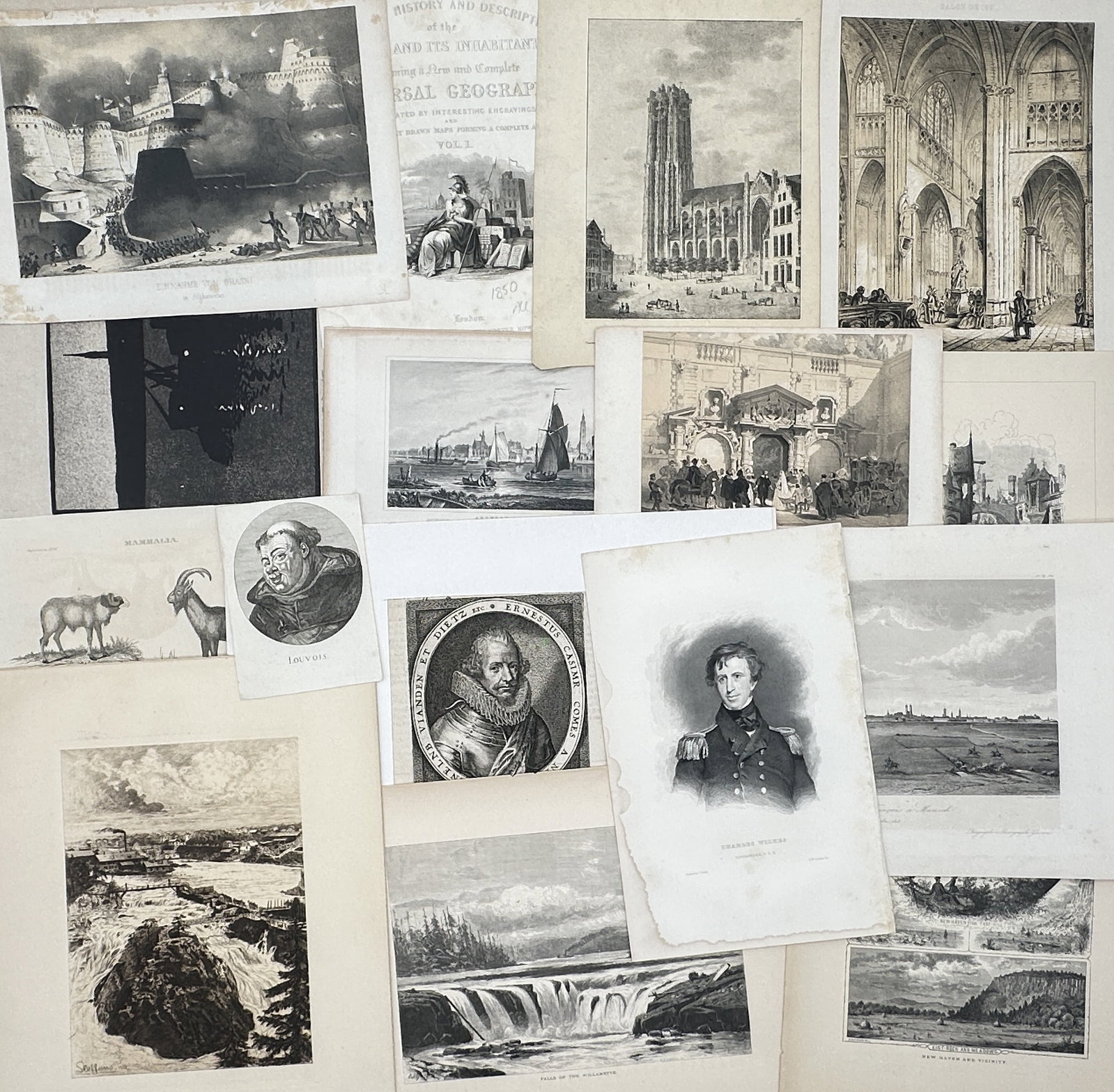 Unknown Artist – Set of 15: Mixed Topographical and Portrait Studies – Prints (20th Century) (1 of 2)