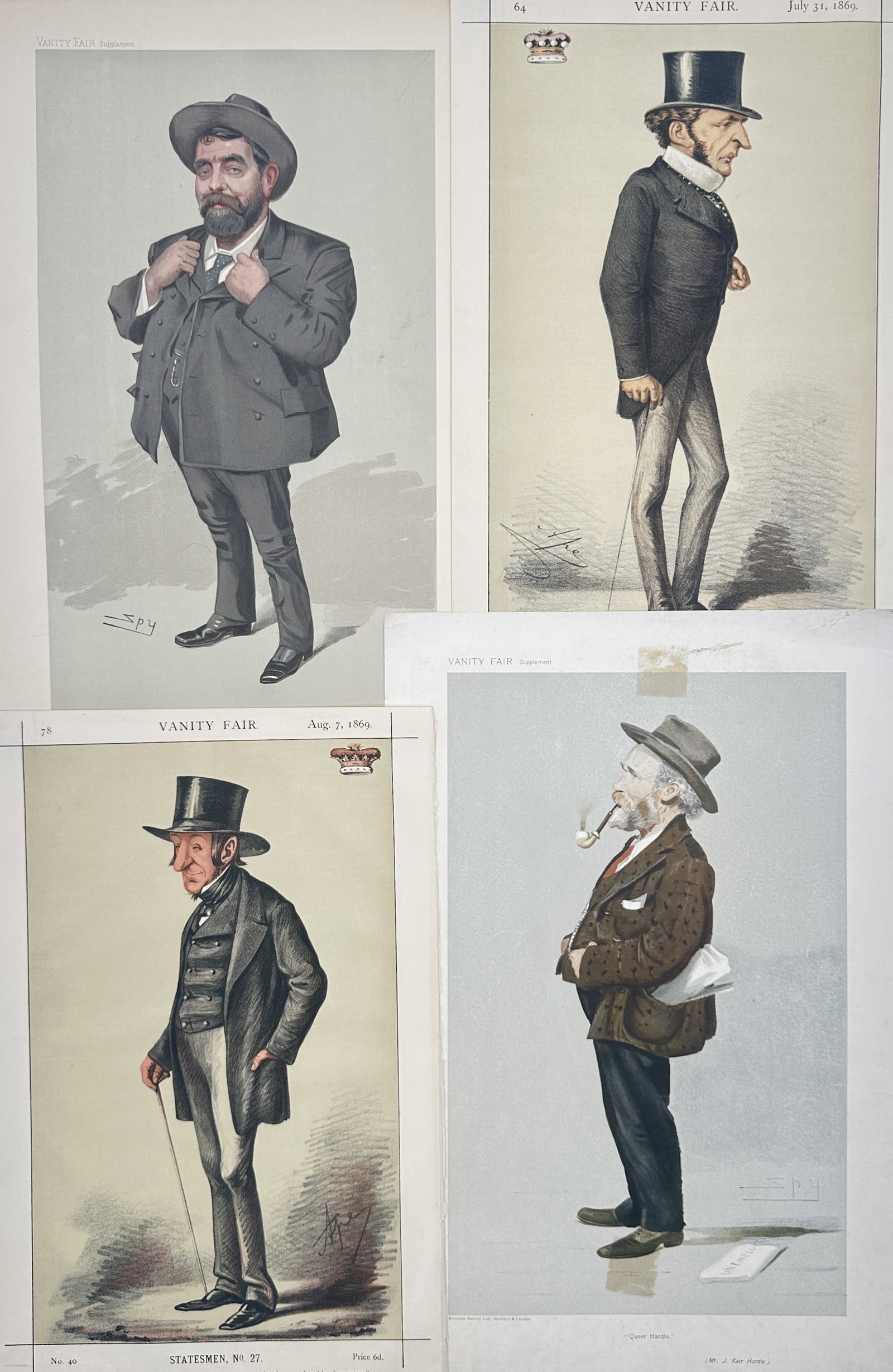Carlo Pellegrini – Set of 4: Satirical Caricature Portraits – Lithographs (19th Century) (1 of 2)