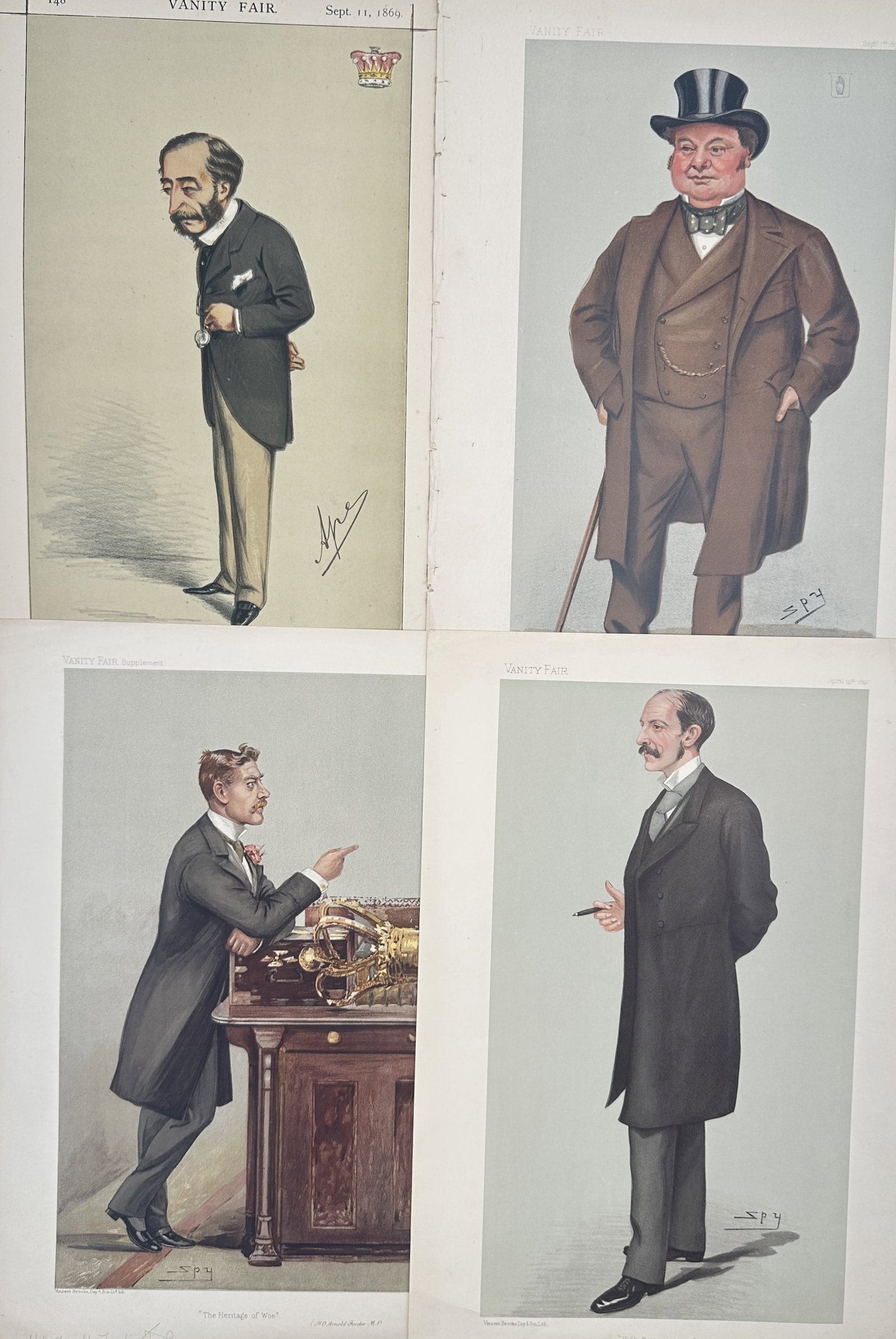 Carlo Pellegrini – Set of 4: Collection Satirical Caricature Portraits – Lithographs (19th (1 of 2)