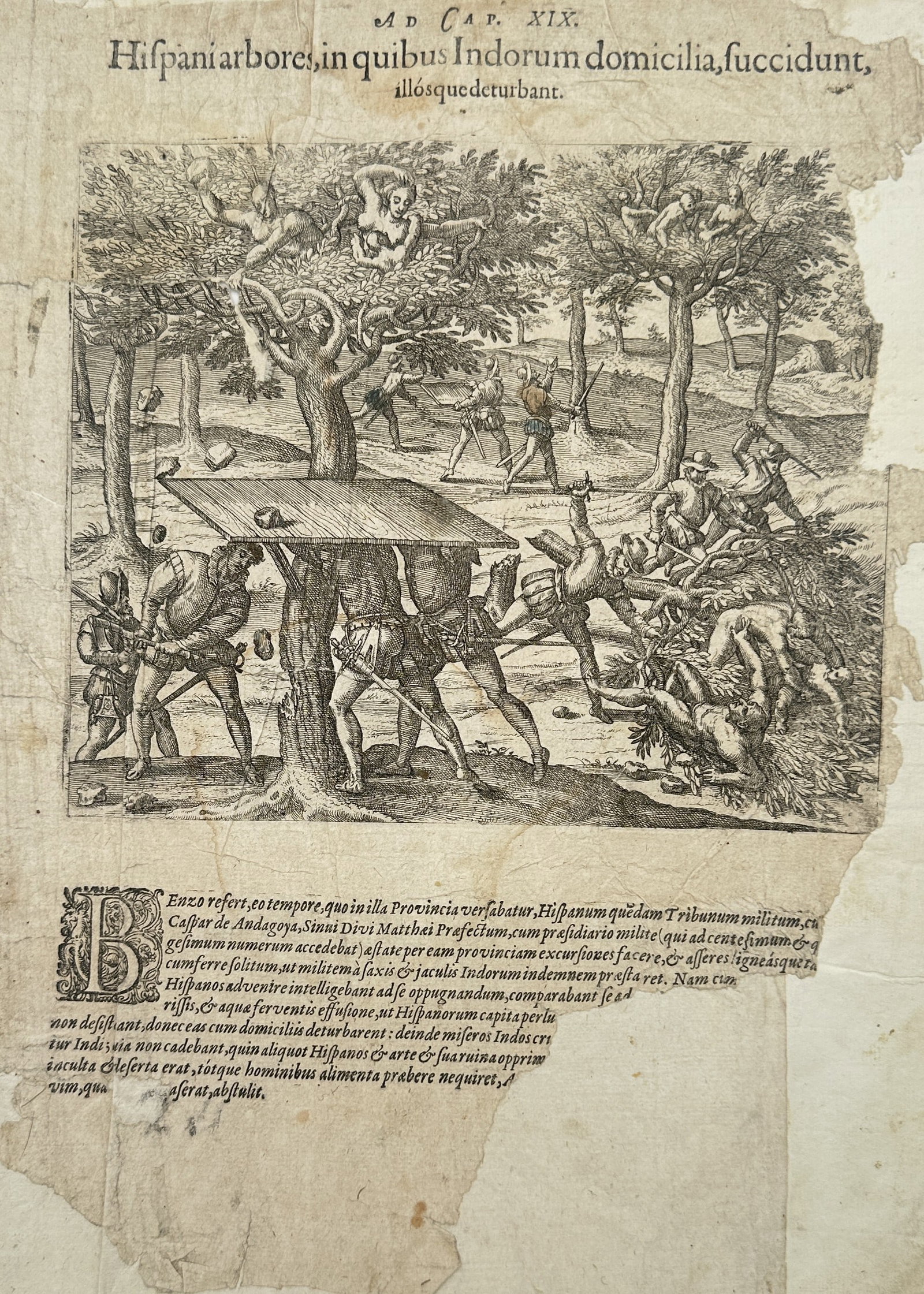 Theodor de Bry – Indigenous Homes and Forest Settlement – Engraving (16th Century) (1 of 2)