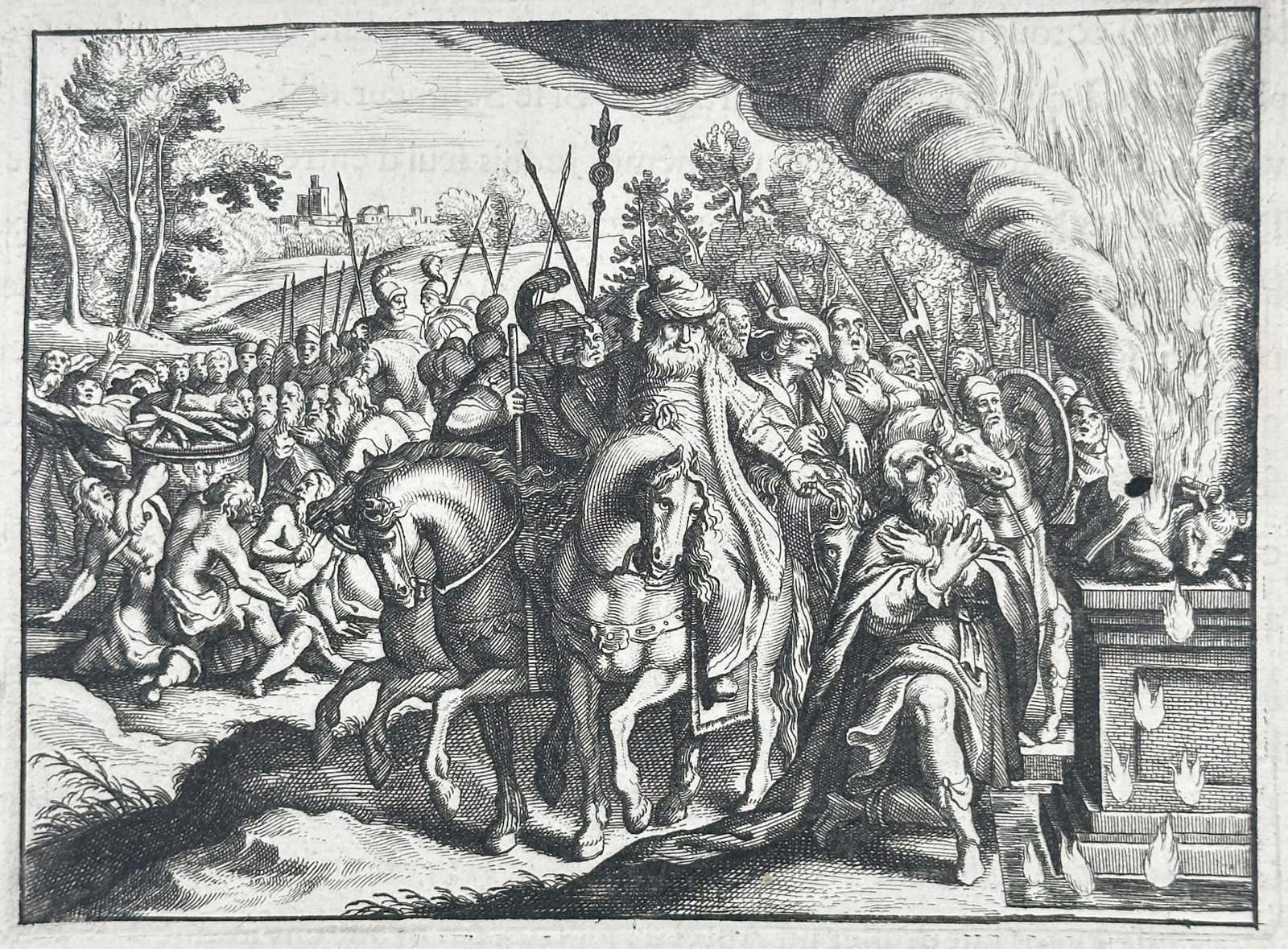 Nicolas Fontaine – Sacrifice of Elijah – Engraving (1670) (1 of 3)