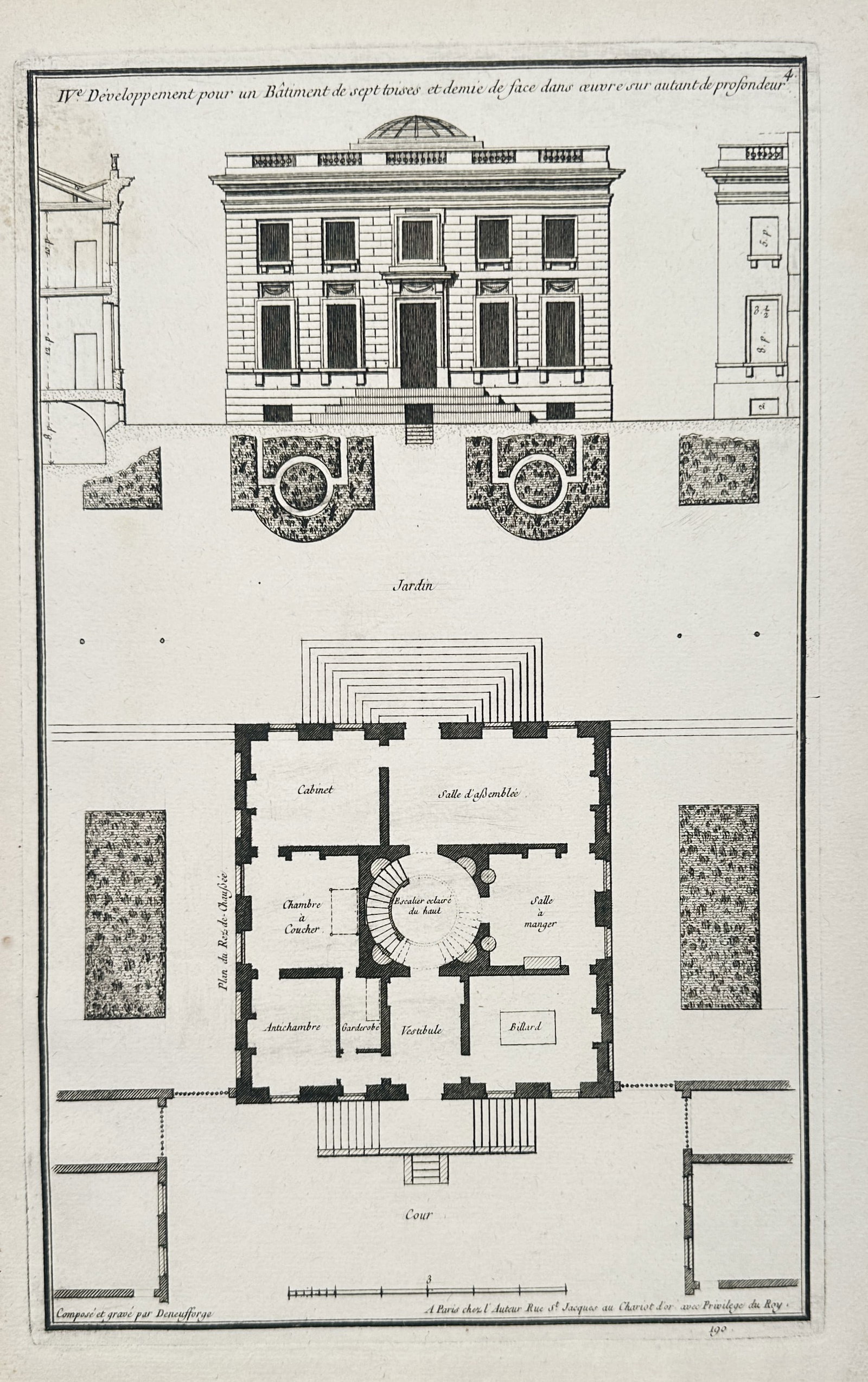 Jean-François de Neufforge – Architectural Study of a Domed Residence and Floor Plan – (1 of 2)