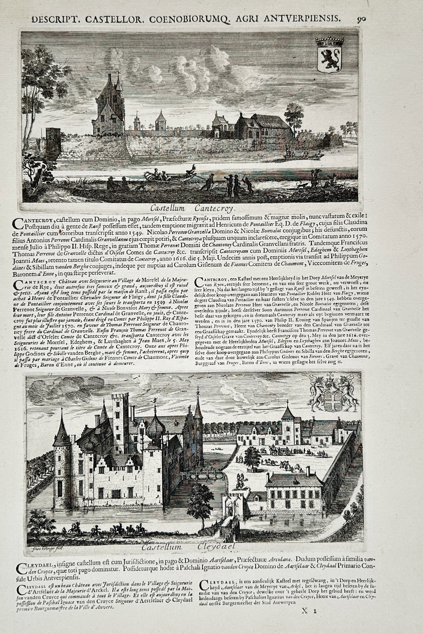 Jacques Le Roy – Views of Cantecroy and Cleydael Castles near Antwerp – Engravings (1696) (1 of 2)
