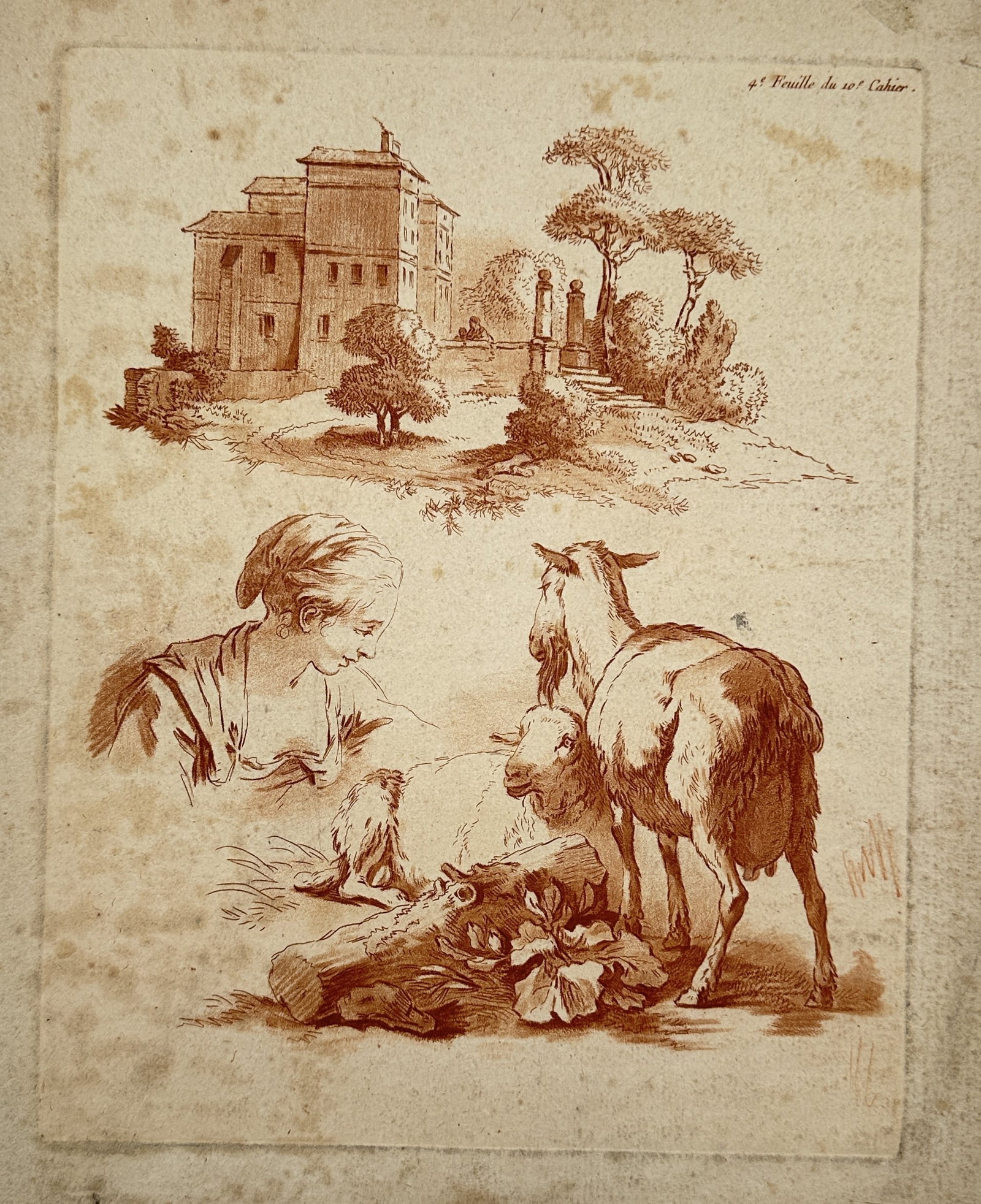 Jean-Honoré Fragonard – Pastoral Studies with a Female Figure, Livestock, and Estate – (1 of 2)