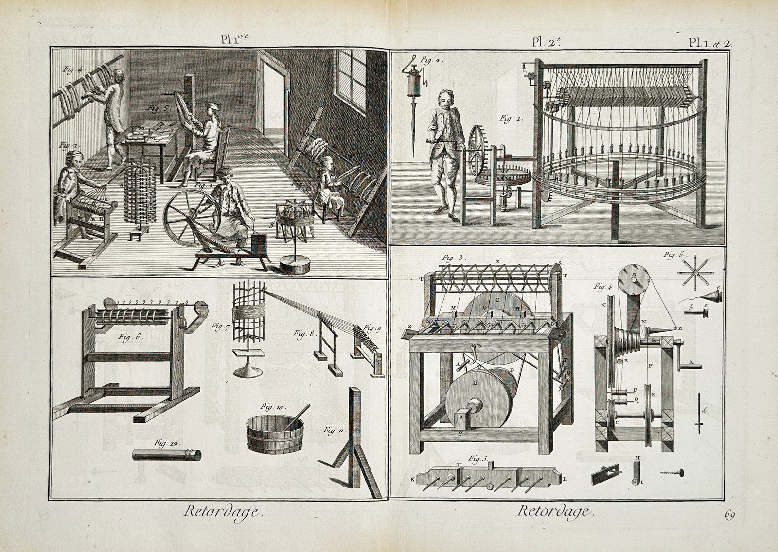 Robert Benard – Technical Study of Industrial Silk Twisting Workshops and Machinery – Engraving (1 of 2)