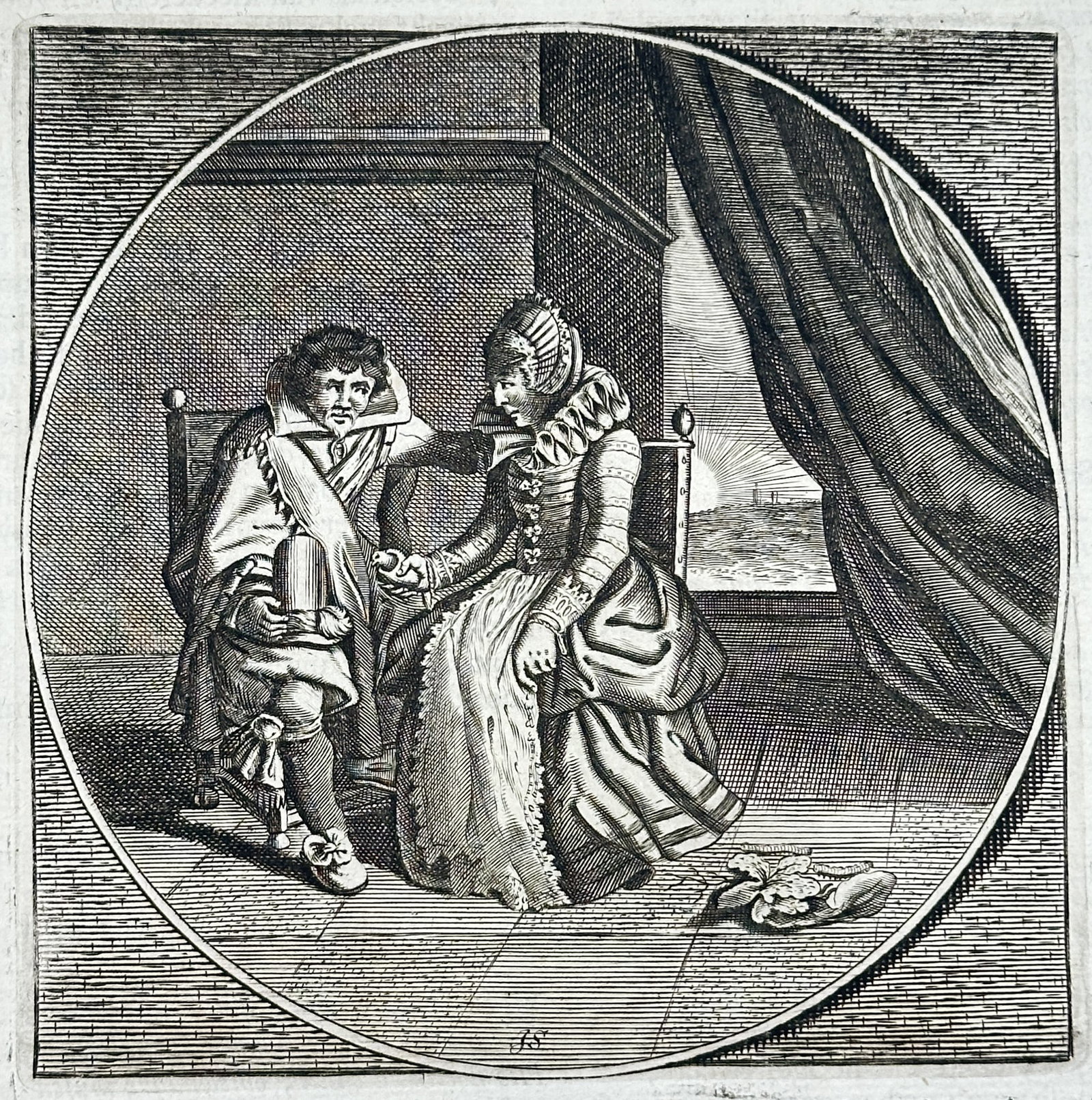Jacob Cats – Emblematic Study of Courtship and Moral Philosophy – Engraving (17th Century) (1 of 3)