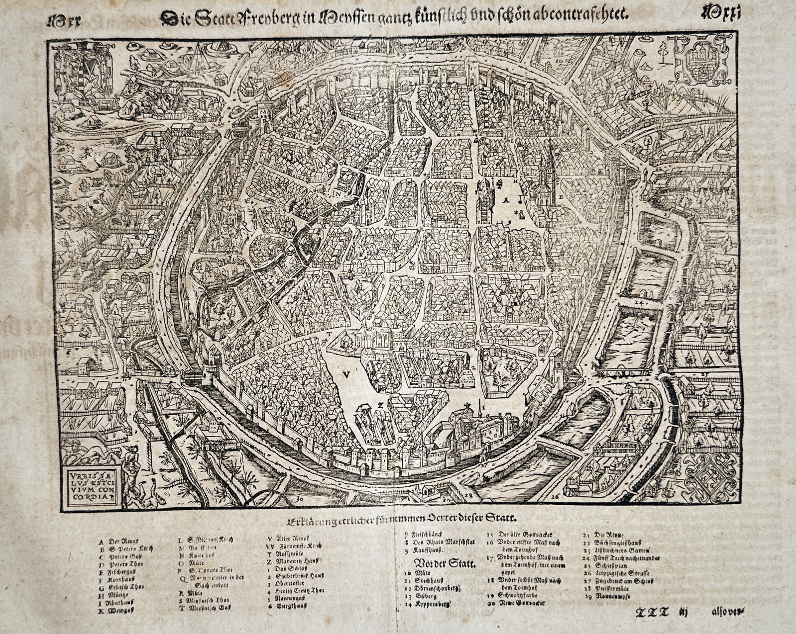 Sebastian Münster – Map of Freiberg – Germany – Woodcut (16th Century) (1 of 3)