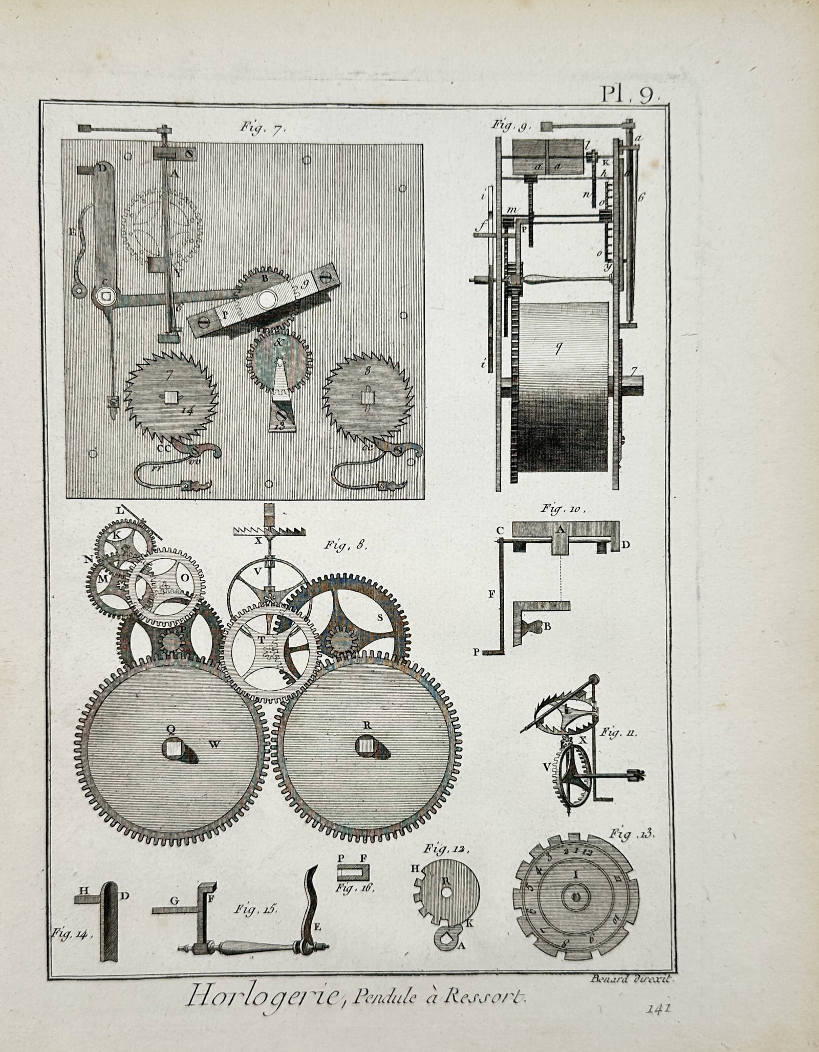 Robert Bénard – Technical Study of Clockmaking and Spring-Driven Pendulums – Engraving (1 of 2)