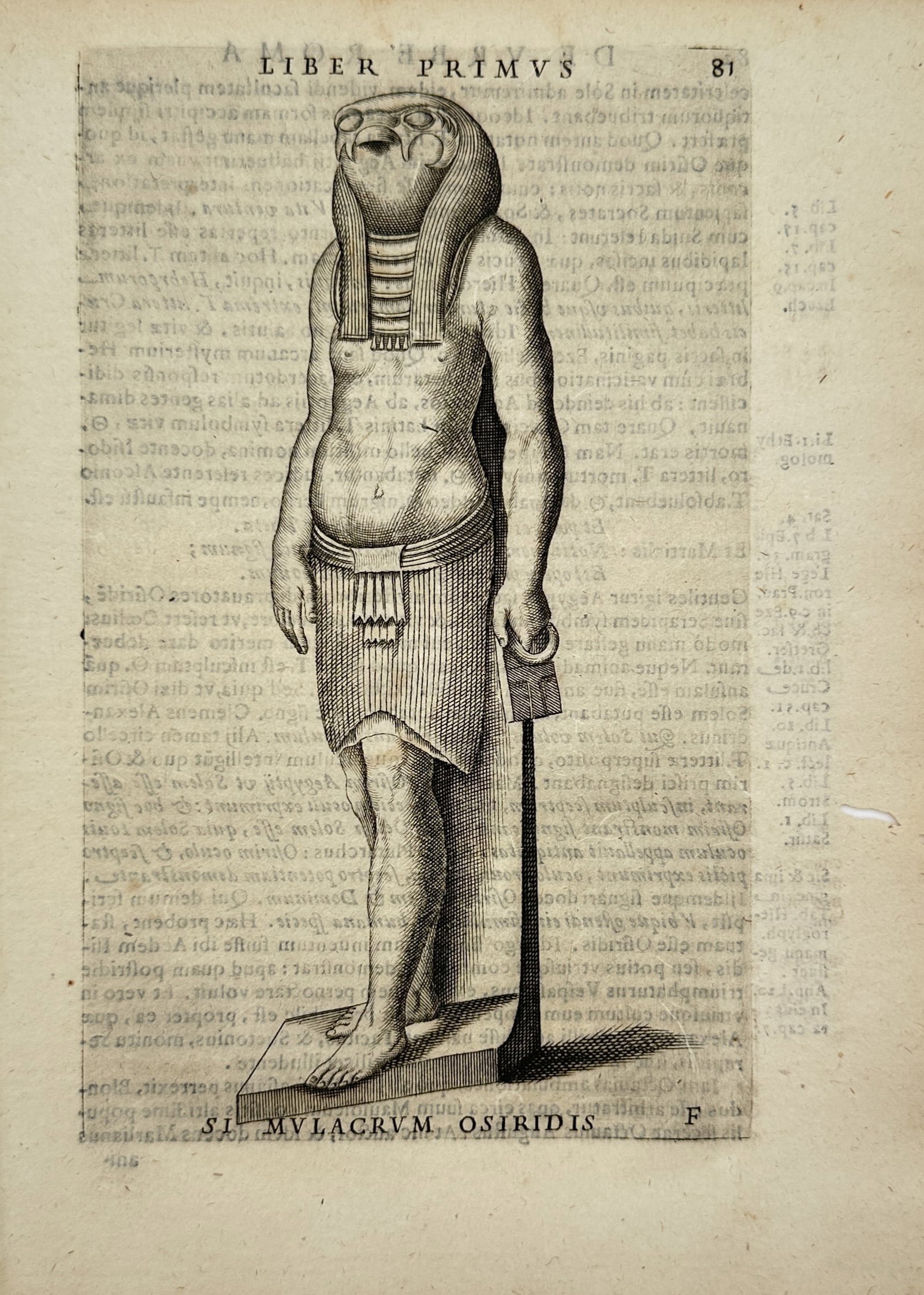 Athanasius Kircher – Archaeological Study of an Egyptian Deity Statue – Engraving (17th Century) (1 of 2)