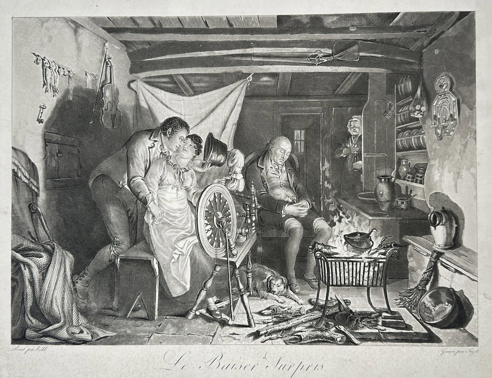 William Kidd – Genre Study of a Surprised Kiss – Engraving (19th Century) (1 of 2)
