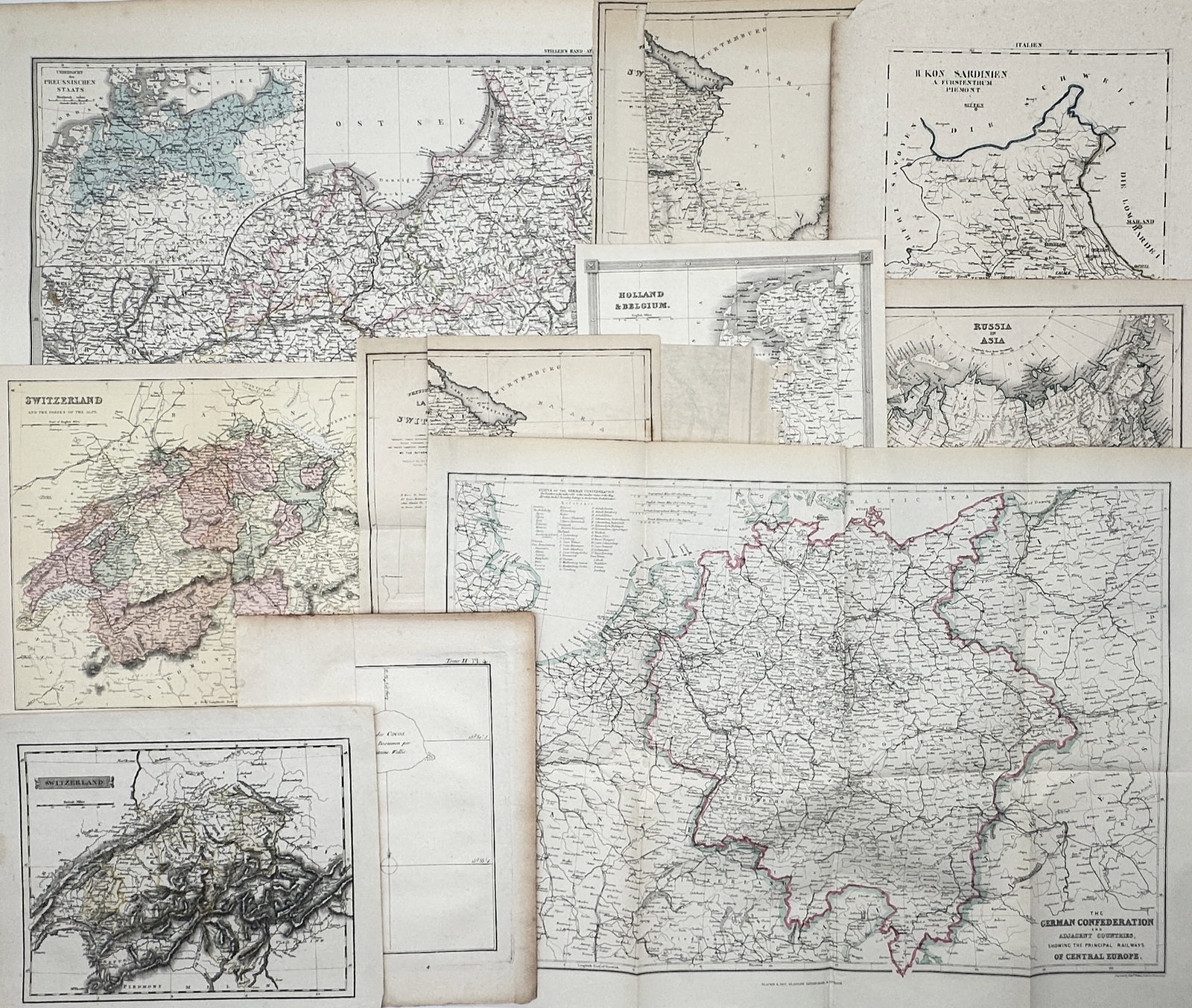Different Authors – Set of 10: Cartographic Studies (German Confederation, Switzerland) (1 of 2)