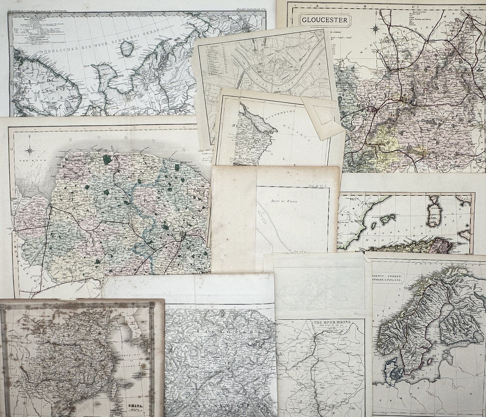 Different Authors – Set of 11: Cartographic Studies (Gloucester, Scandinavia, China) (1 of 2)