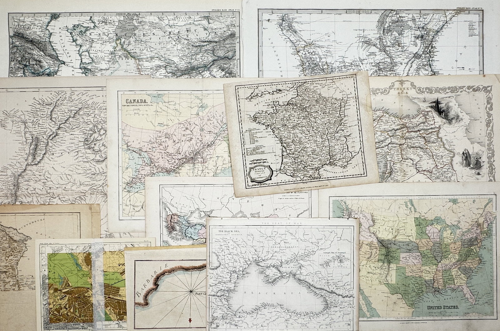 Different Authors – Set of 12: Global Territorial Maps (United States, Canada) – Engravings (1 of 2)