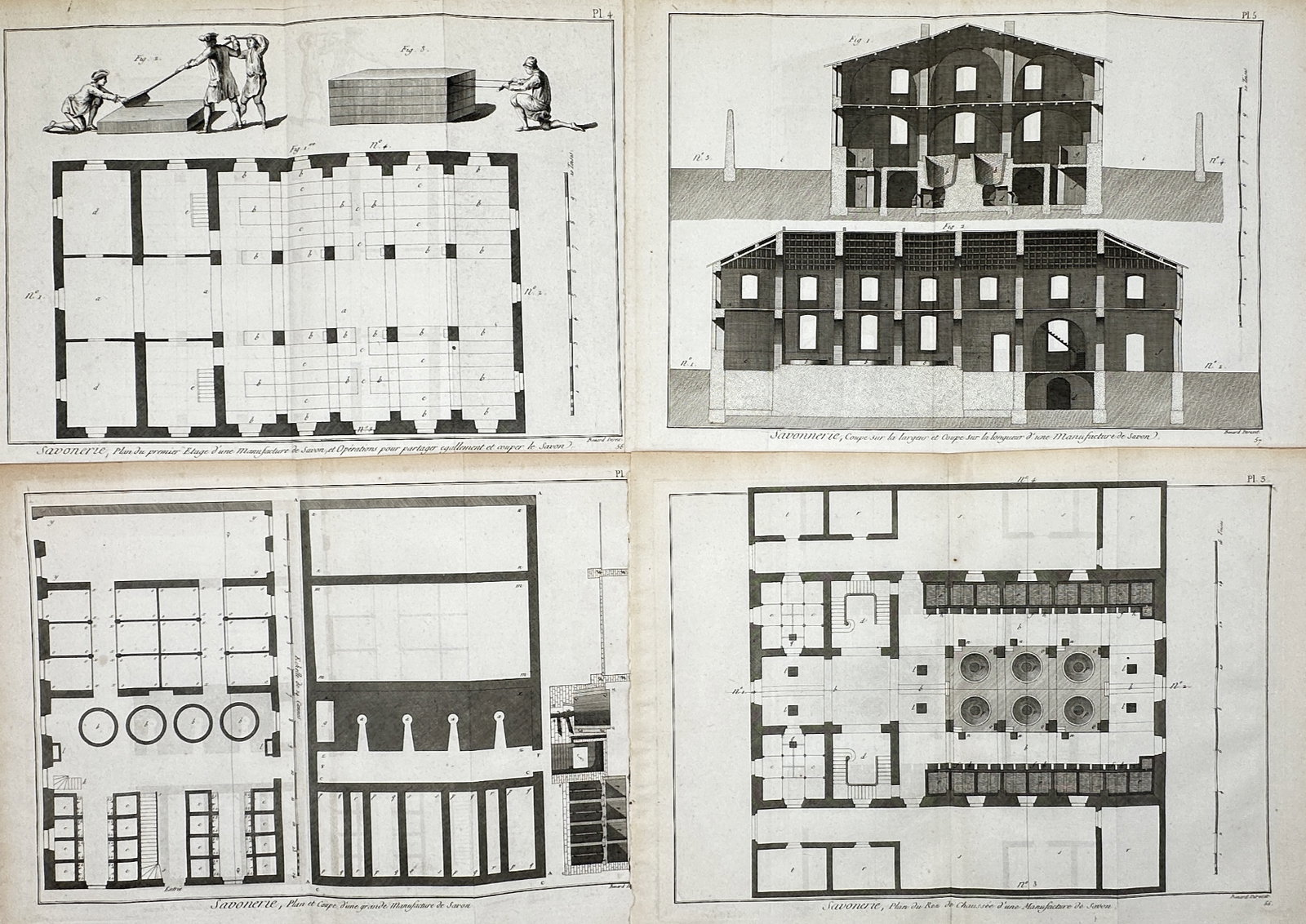 Robert Bénard – Set of 4: Architectural and Technical Studies of a Soap Manufactory – (1 of 2)