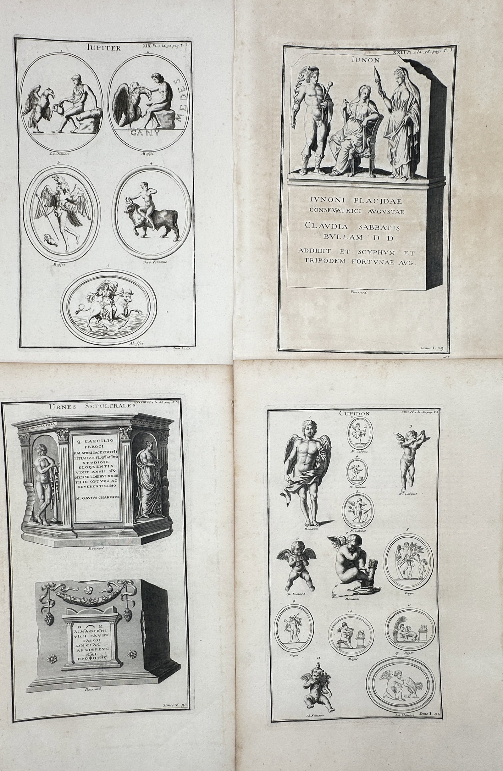 Bernard de Montfaucon – Set of 4: Studies of Classical Deities, Mythology, and Sepulchral (1 of 2)