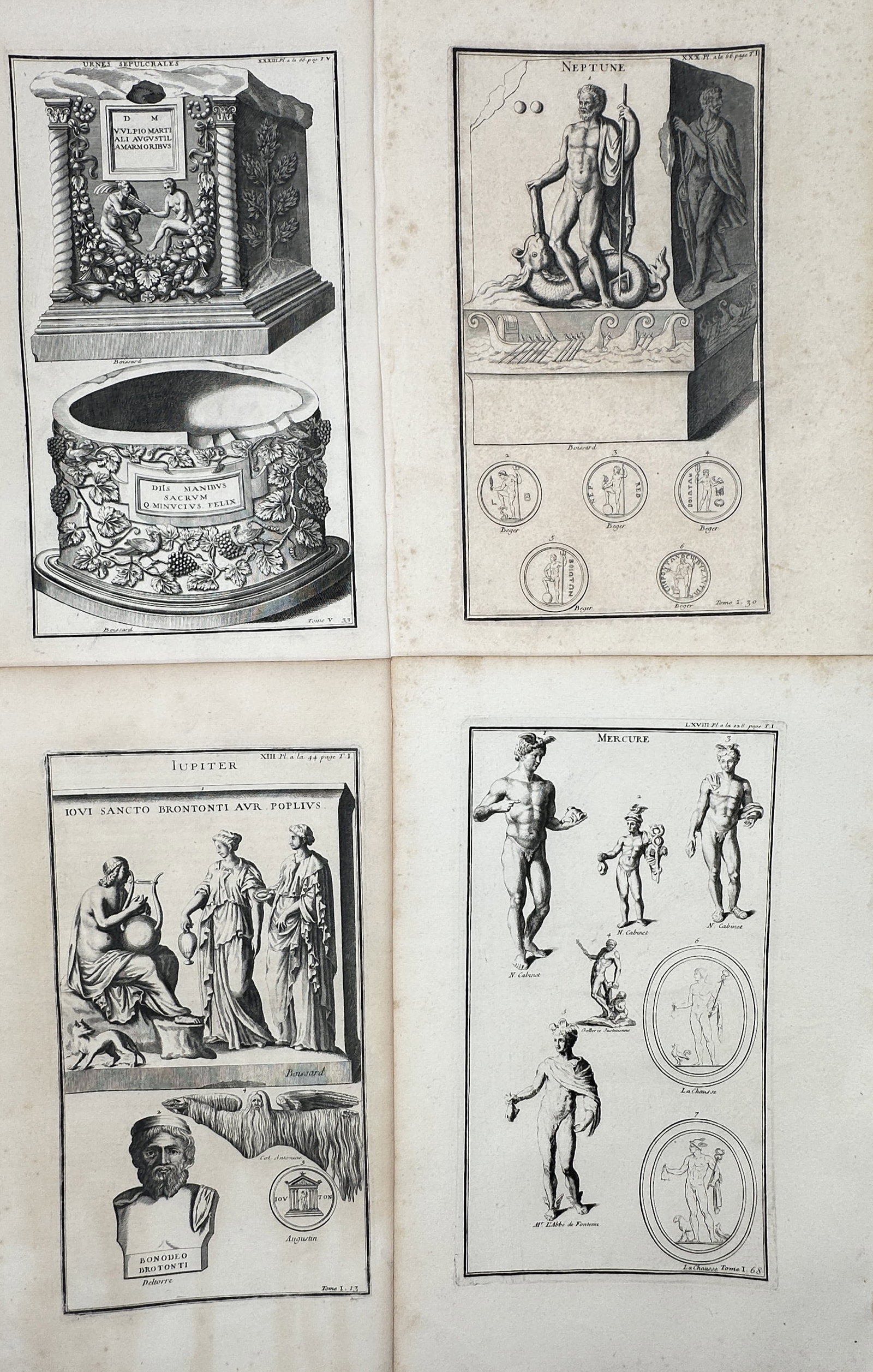 Bernard de Montfaucon – Set of 4: Studies of Classical Deities, Mythology, and Sepulchral (1 of 2)