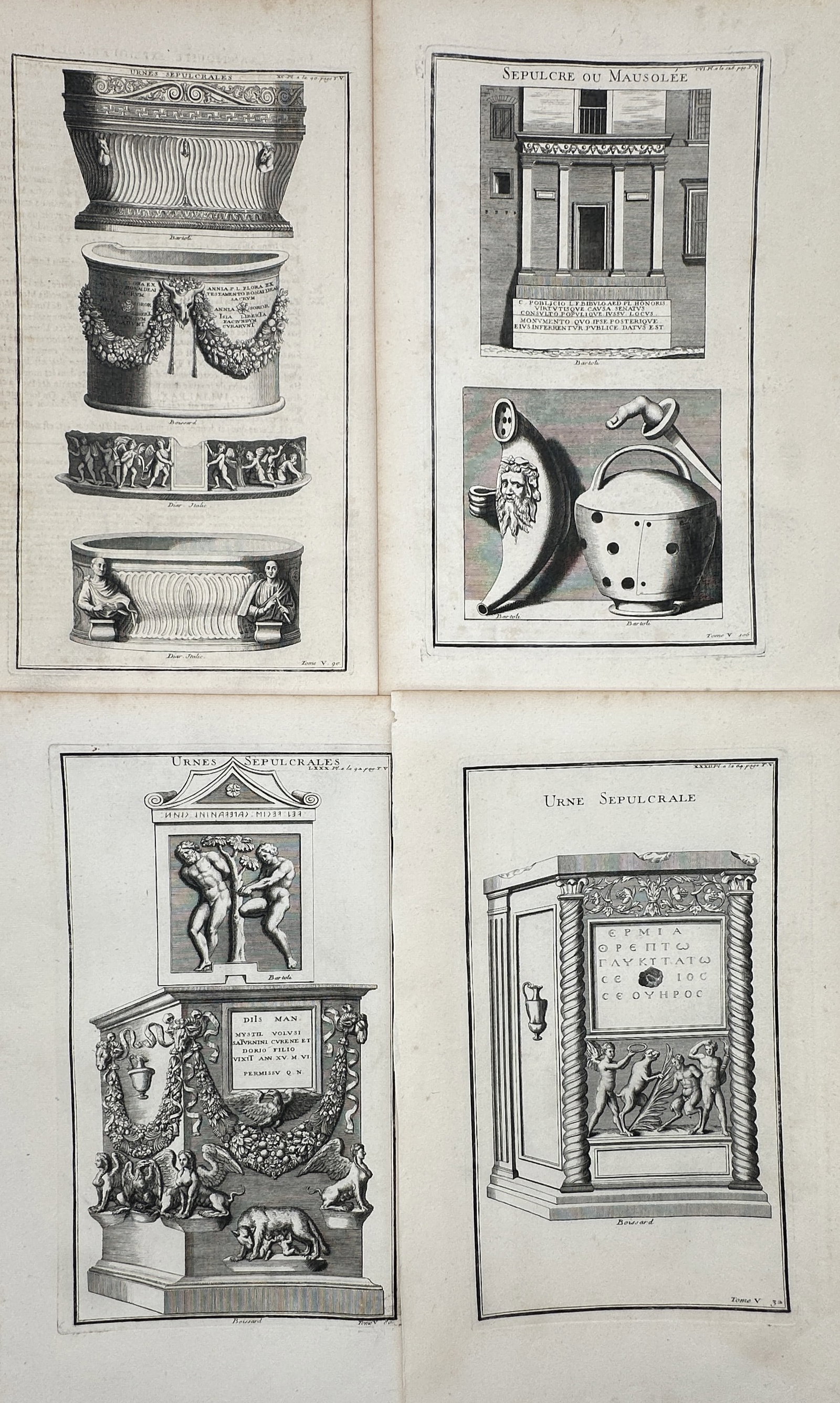 Bernard de Montfaucon – Set of 4: Studies of Classical Sepulchral Urns and Monuments (1 of 2)