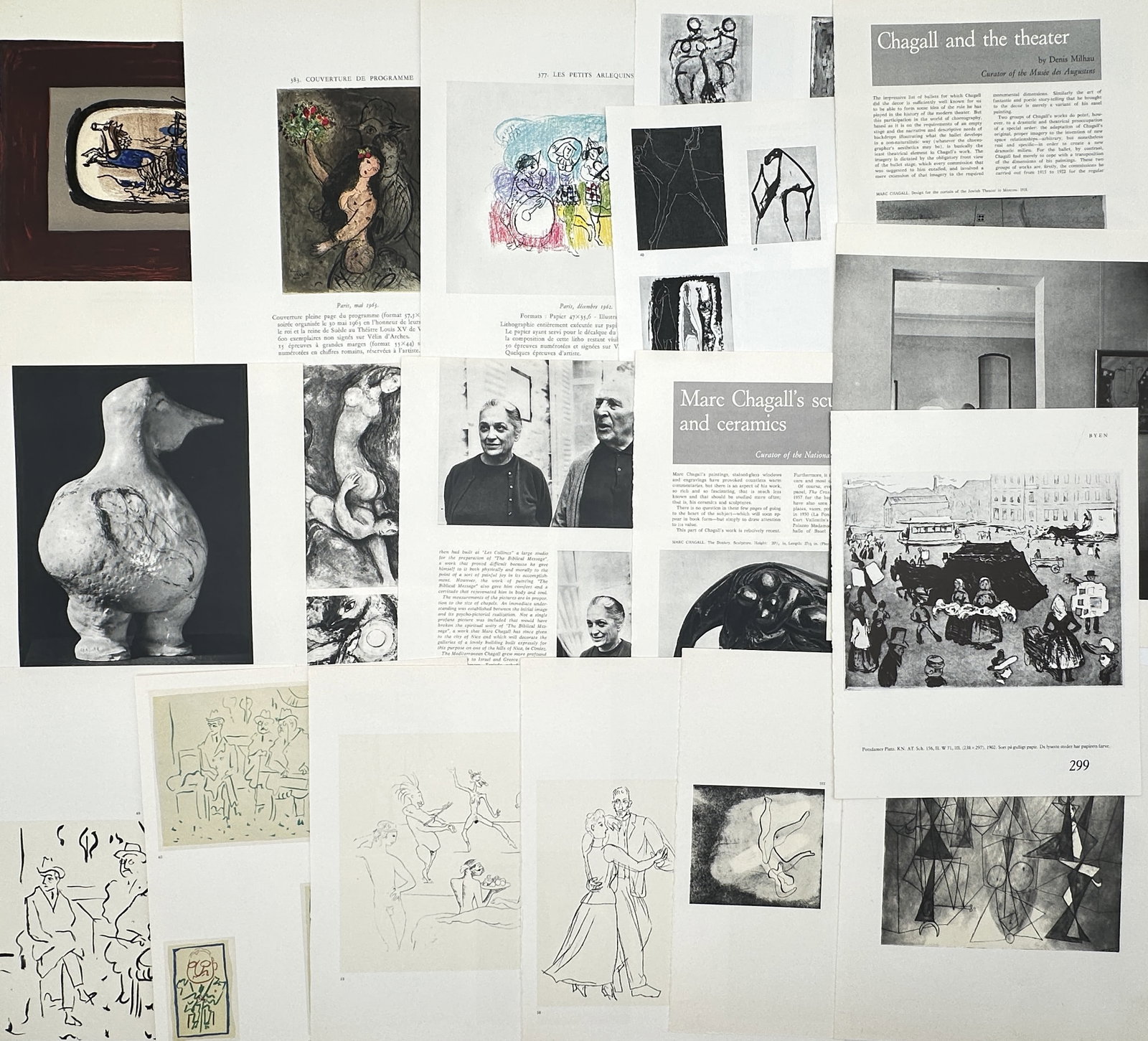 Unknown Artist – Set of 18: Art Masterpieces and Avant-Garde Studies – Offset Prints (20th: Modern Art Collection depicts a broad overview of diverse twentieth-century graphic expressions, including expressive figurative portraits, abstract linear compositions, surreal dreamscapes, and text-