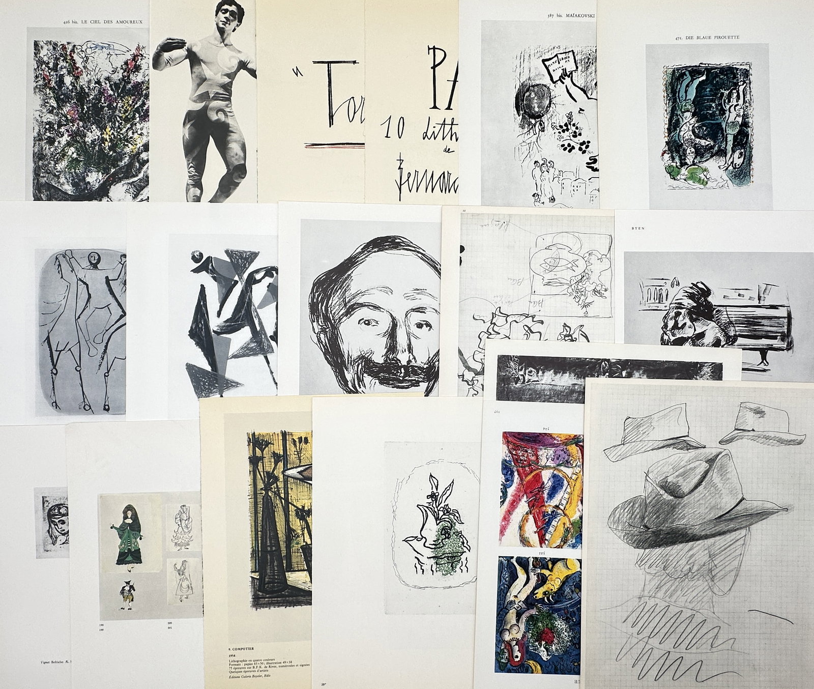 Various Artists – Set of 18: Avant-Garde Portfolio and Modernist Design Studies – Offset Prints: "Avant-Garde Portfolio and Modernist Design Studies" This comprehensive compilation features a diverse collection of twentieth-century graphic illustrations, expressive portraits, abstract composition