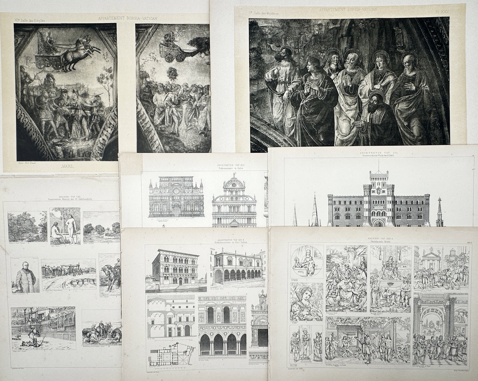 Paul Neff – Set of 8: Historical Architecture and Renaissance Art Studies – Engravings (19th (1 of 2)