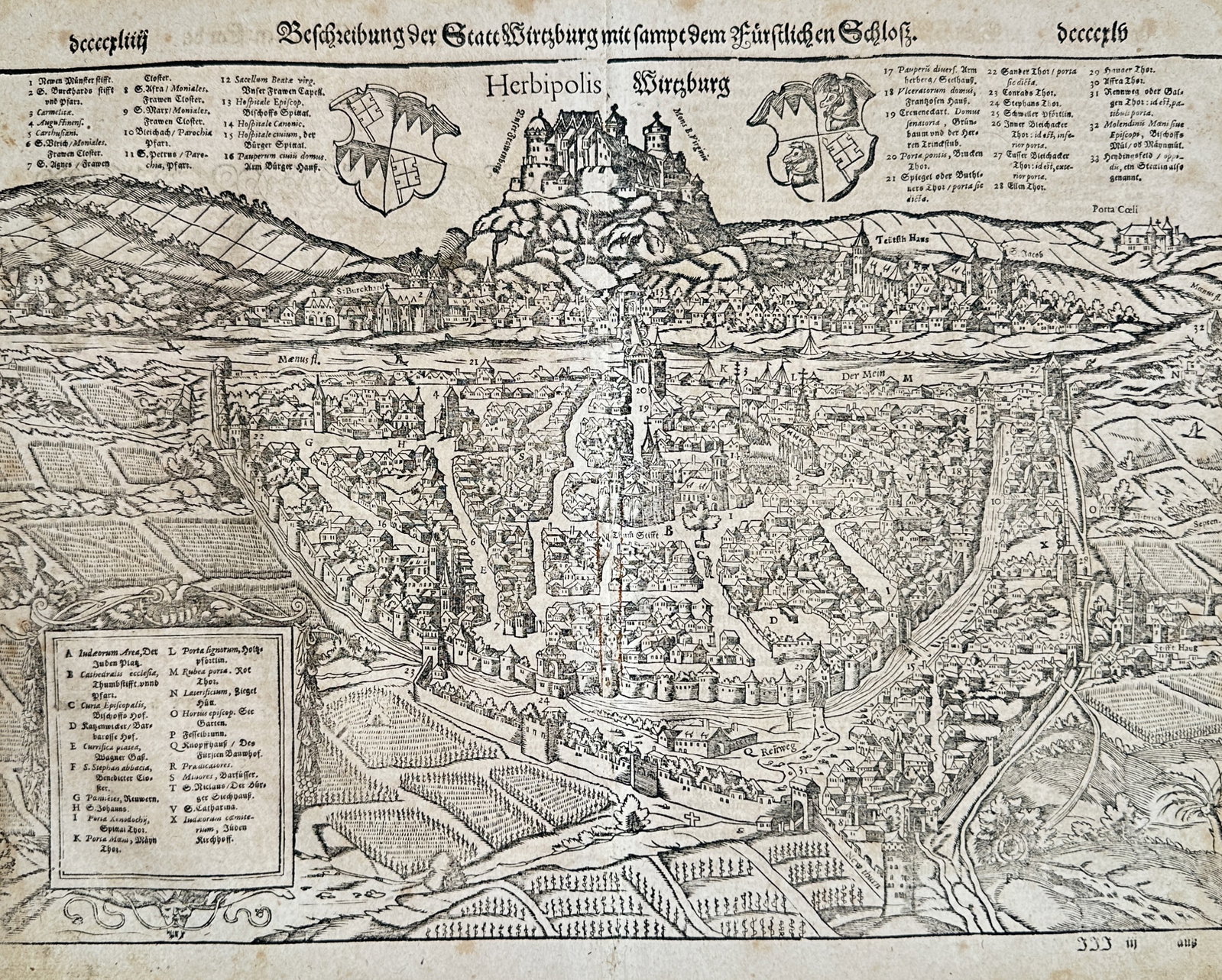 Sebastian Munster – Map of Würzburg – Germany – Engraving (16th Century) (1 of 3)