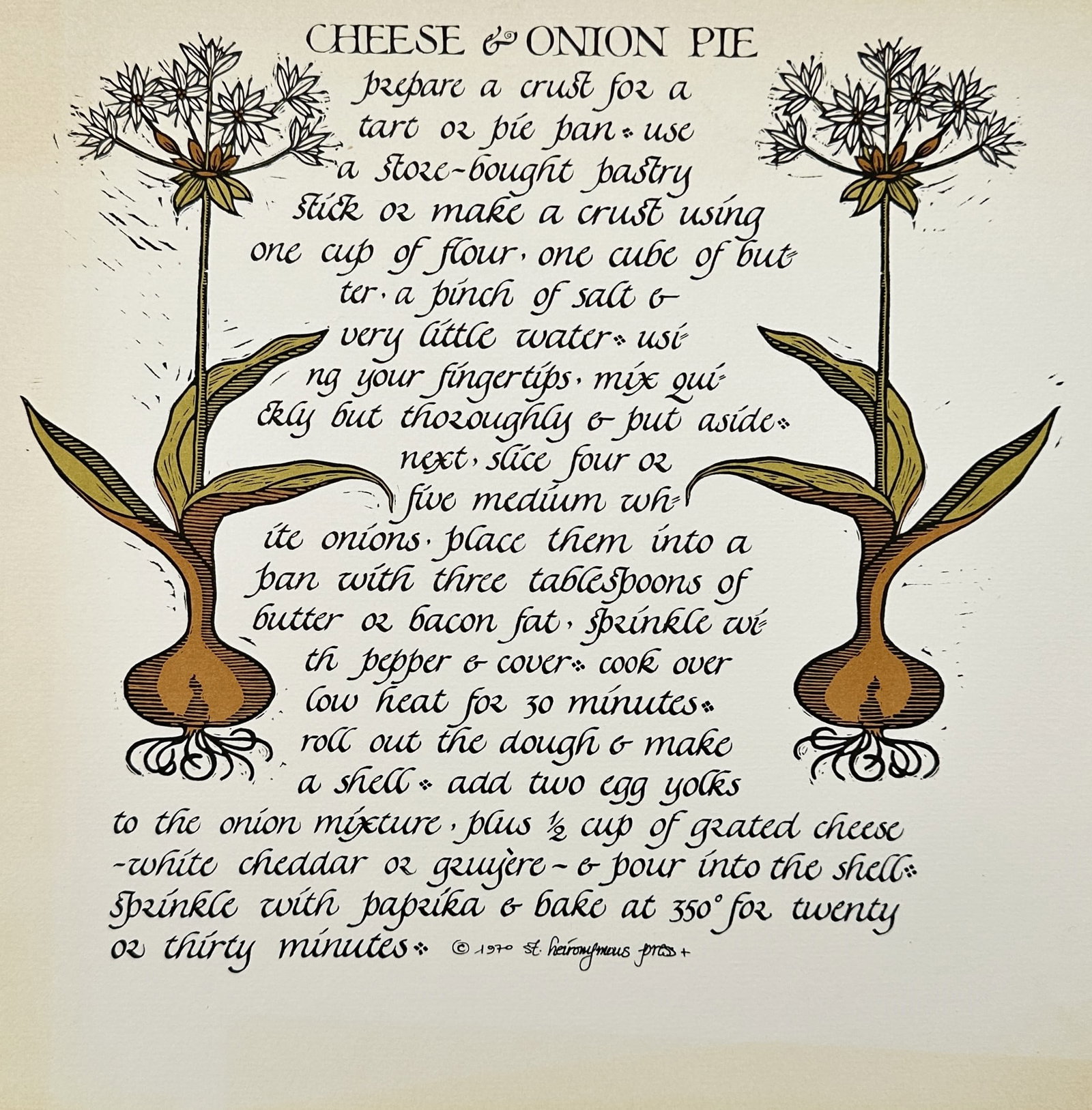 David Lance Goines – Cheese and Onion Pie – Lithograph (1968) (1 of 2)