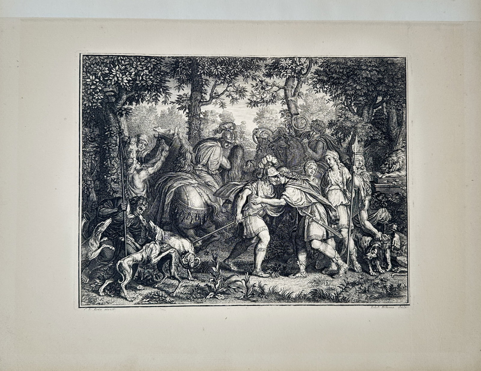 Charles Le Brun – Classical Military Scene – Engraving (17th Century) (1 of 2)