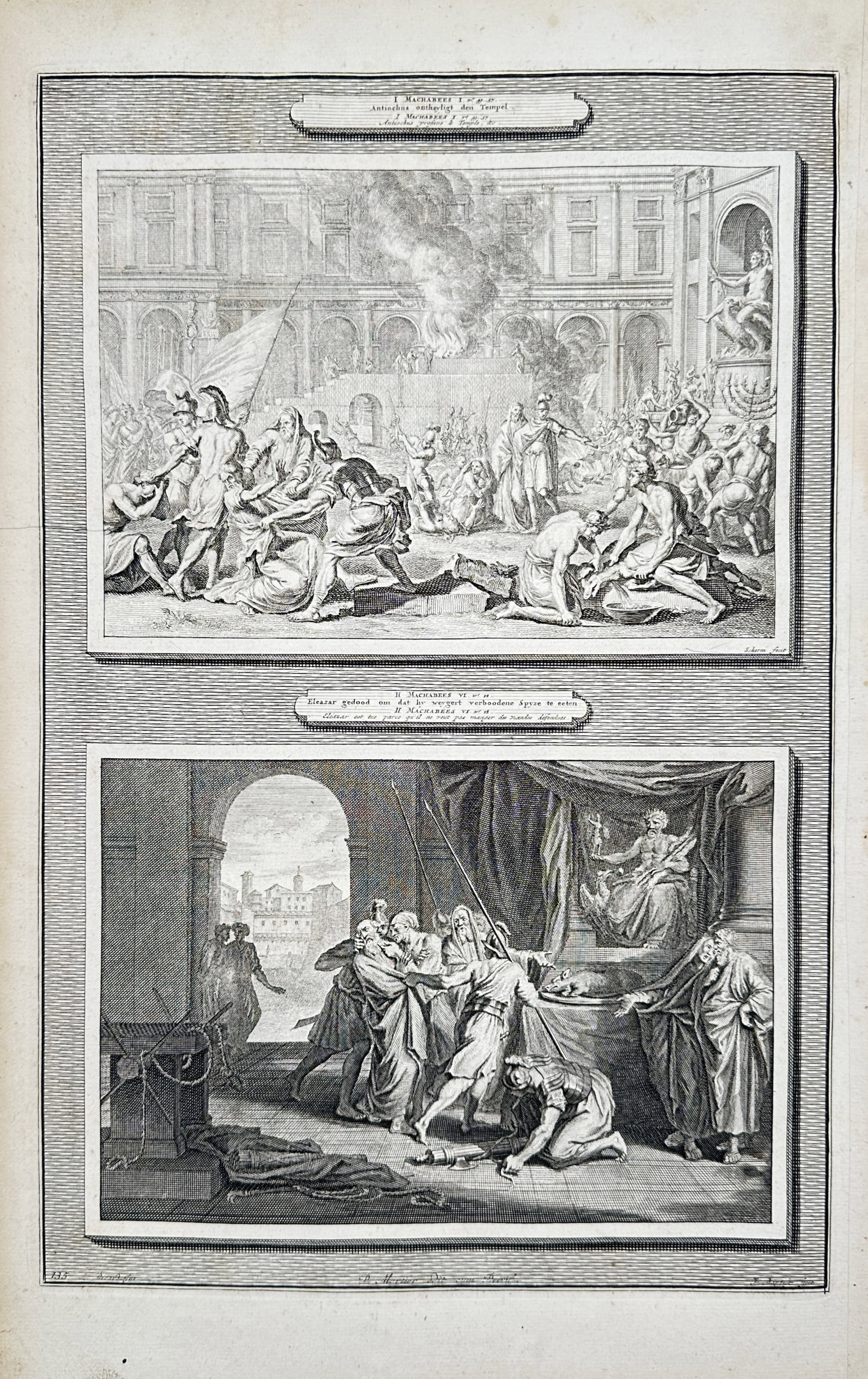 Pierre Mortier – Biblical Scenes from the Book of Maccabees – Engraving (18th Century) (1 of 2)