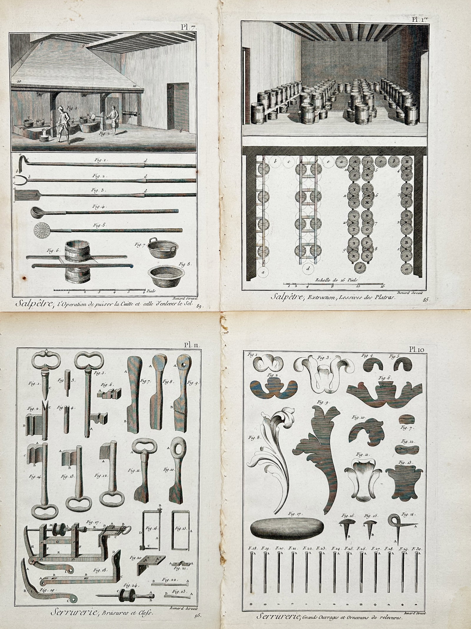 Robert Bénard – Set of 4: Saltpeter and Locksmithing – Engravings (18th Century) (1 of 2)