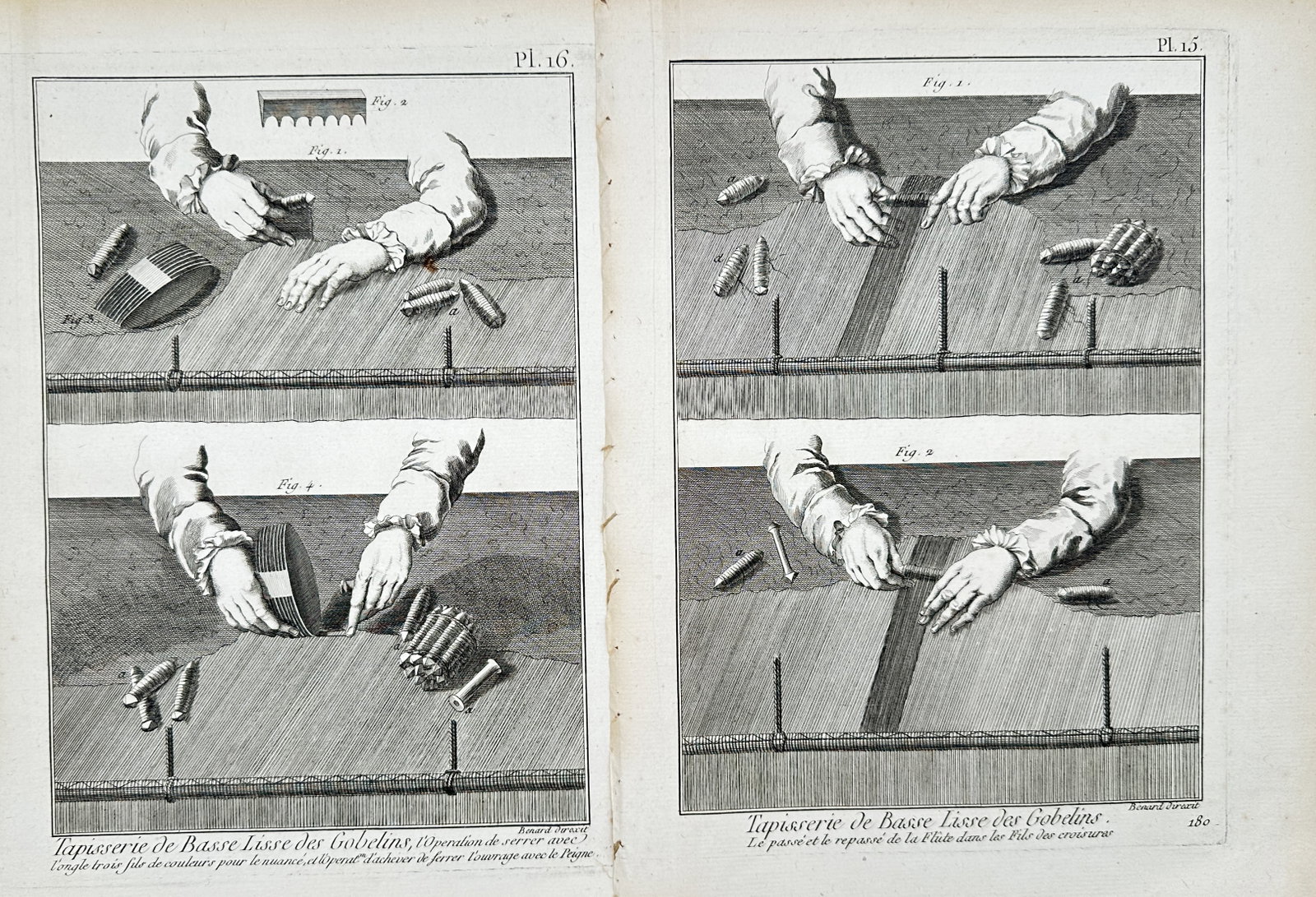 Robert Bénard – Set of 2: Gobelins Low-Warp Tapestry Weaving – Engravings (18th Century) (1 of 2)