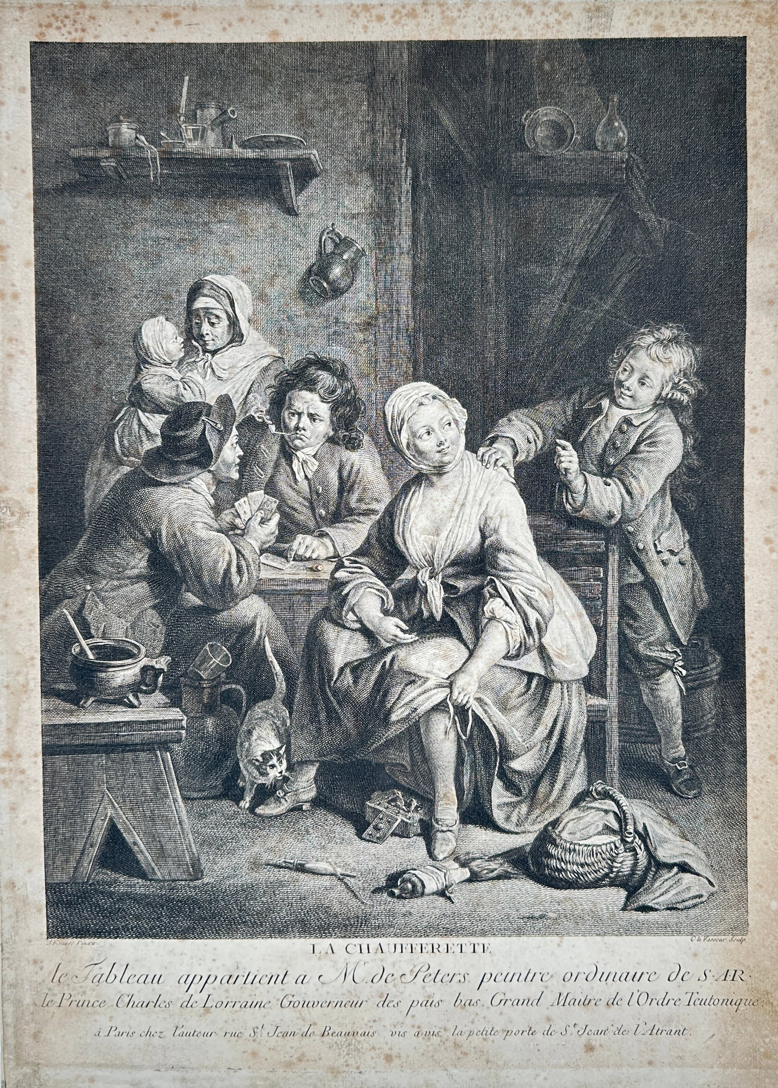 Carl August Krause – The Foot Warmer – Engraving (18th Century) (1 of 2)