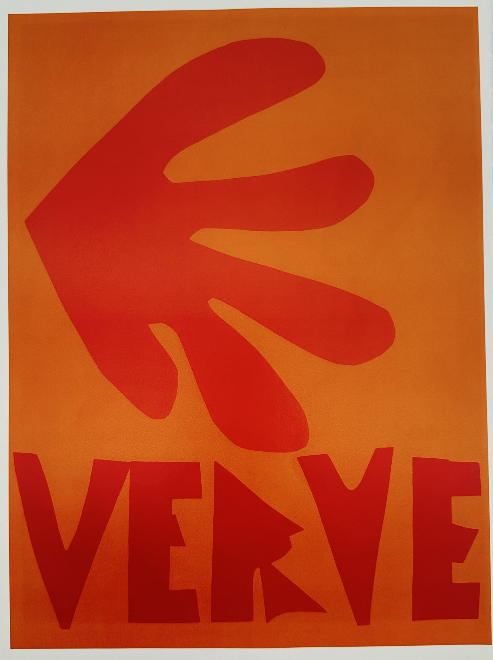 Henri Matisse,after – Cover of Verve – Offset print (20th Century): "Cover of Verve" This print features a bold red hand silhouette positioned above stylized red lettering reading "VERVE" set against a vibrant orange and yellow background. The composition was designed