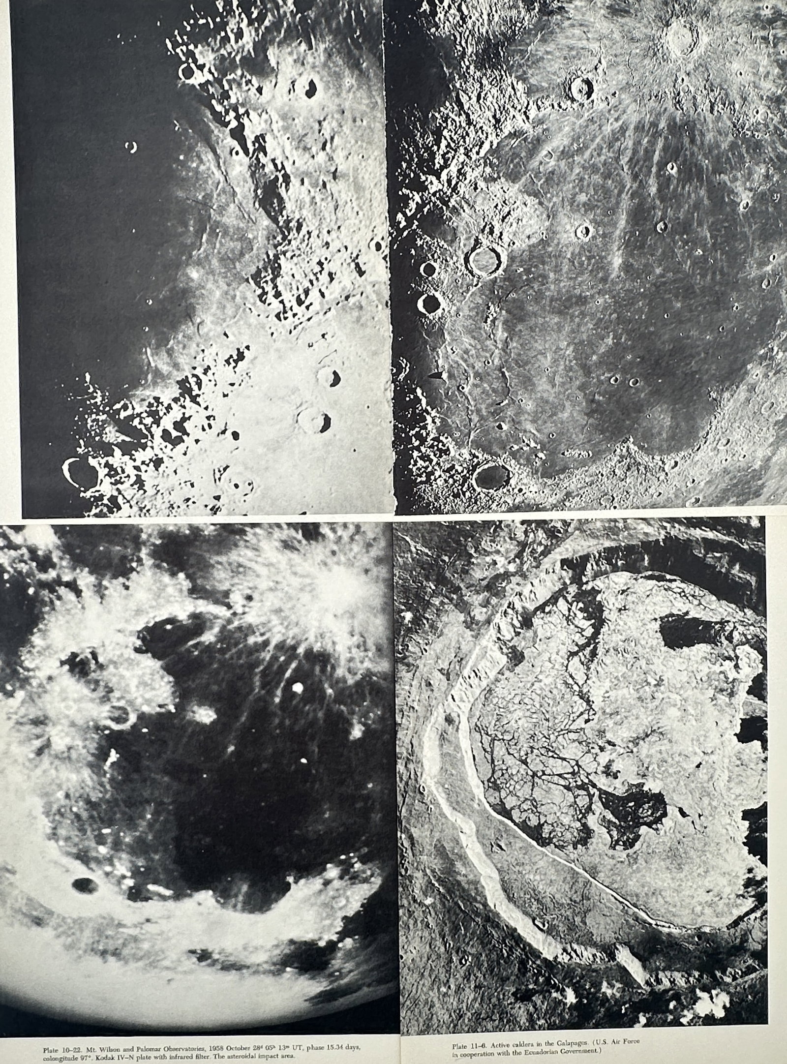 The University of Arizona Press – Set of 4: The University of Arizona Press Lunar Topography: "Photographic Atlas of the Moon" This set of four prints displays a collection of detailed astronomical photographs capturing the lunar surface, showing extensive impact craters, mountain ridges, and 