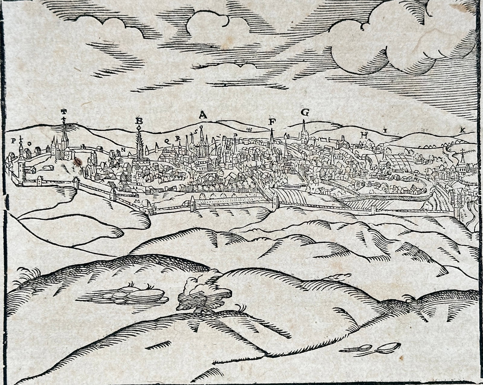 Sebastian Münster – View of Tongeren – Woodcut (16th Century) (1 of 3)