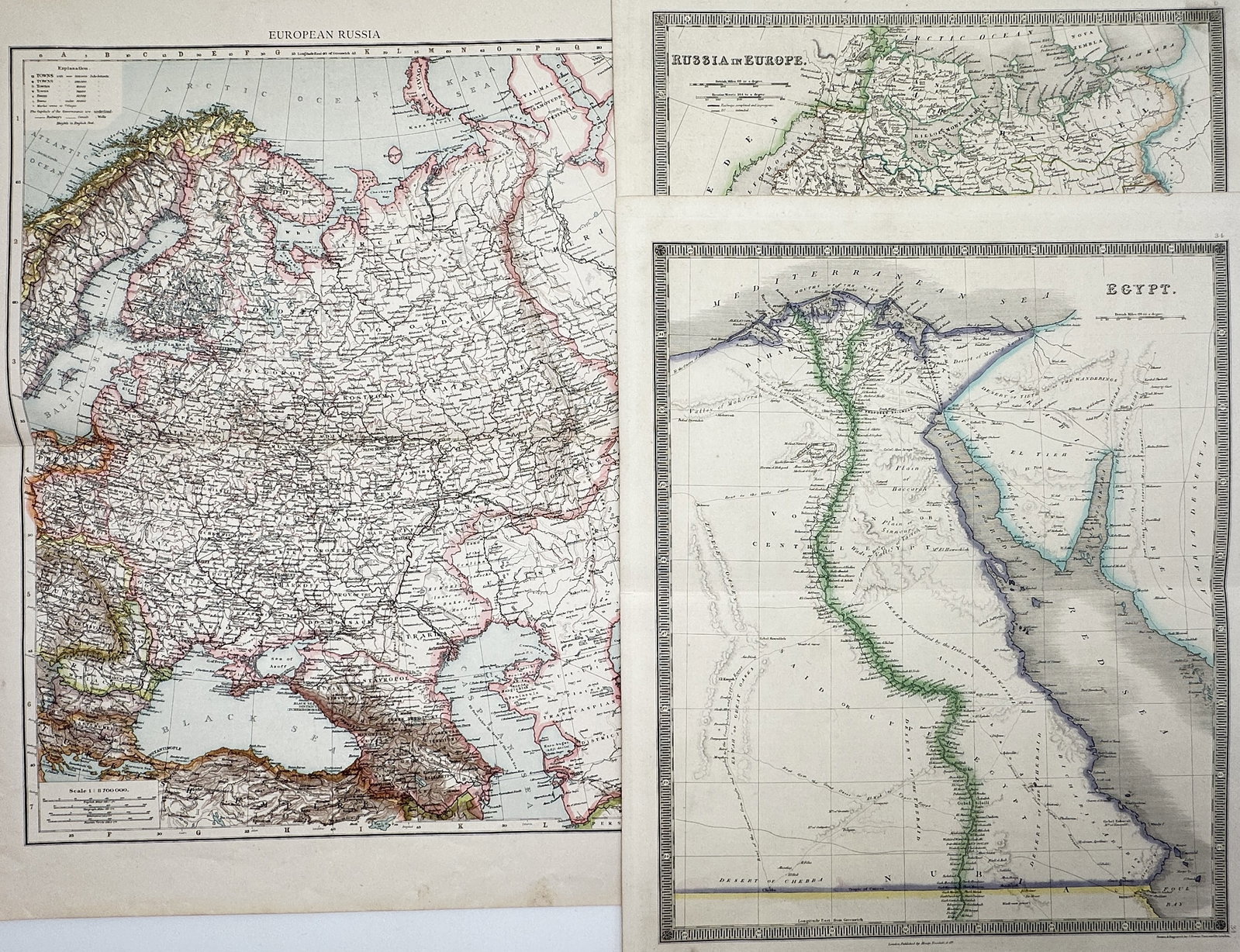 Henry Teesdale – Set of 3: Cartographic Maps of European Russia and Egypt – Engravings (1 of 2)