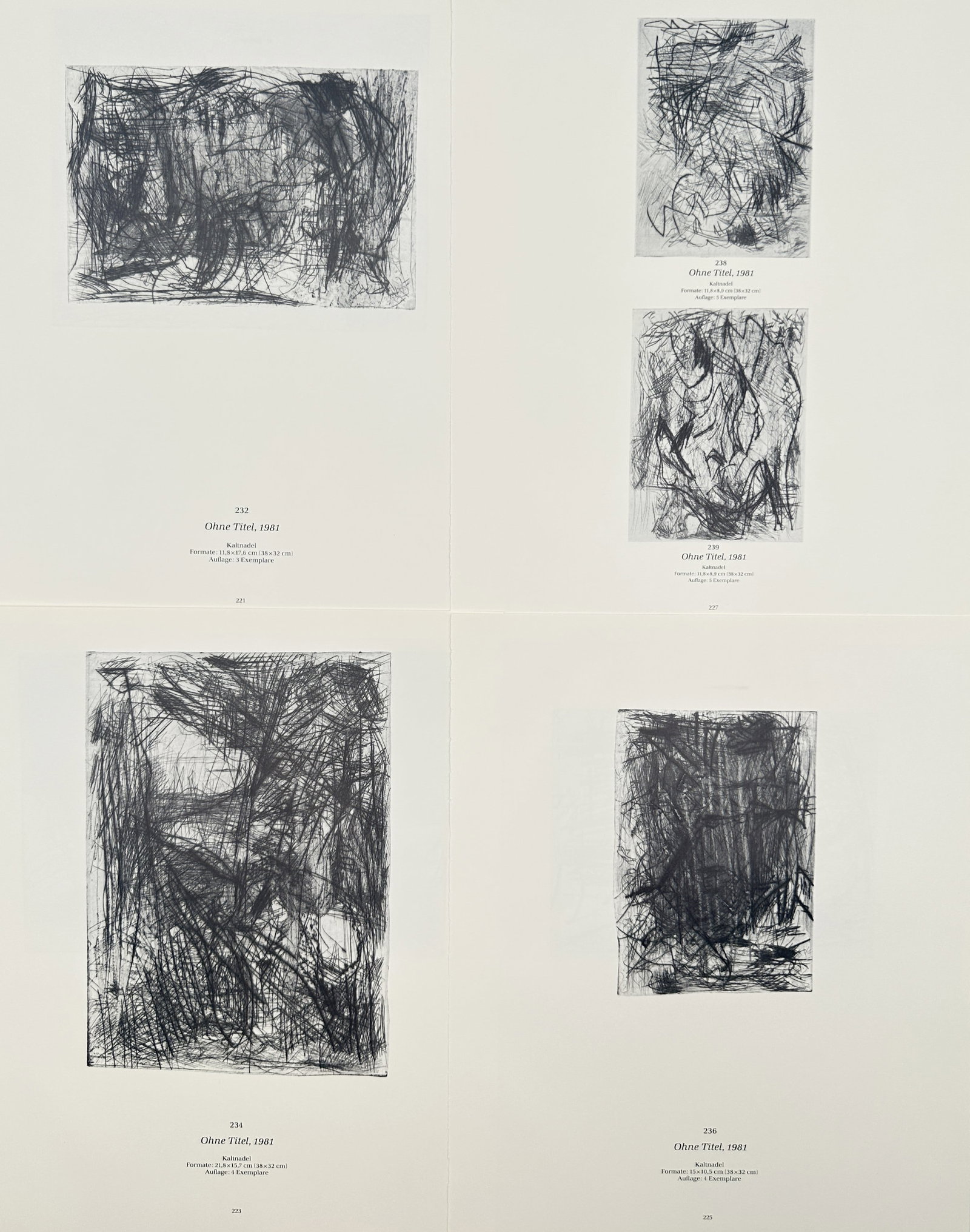 Georg Baselitz,after – Set of 4: Untitled Studies – Offset prints (20th Century): "Untitled Studies" This set of contemporary prints features highly abstract, dense webs of expressive black lines and hatched textures that create dynamic gestural forms. The dark monochromatic compos