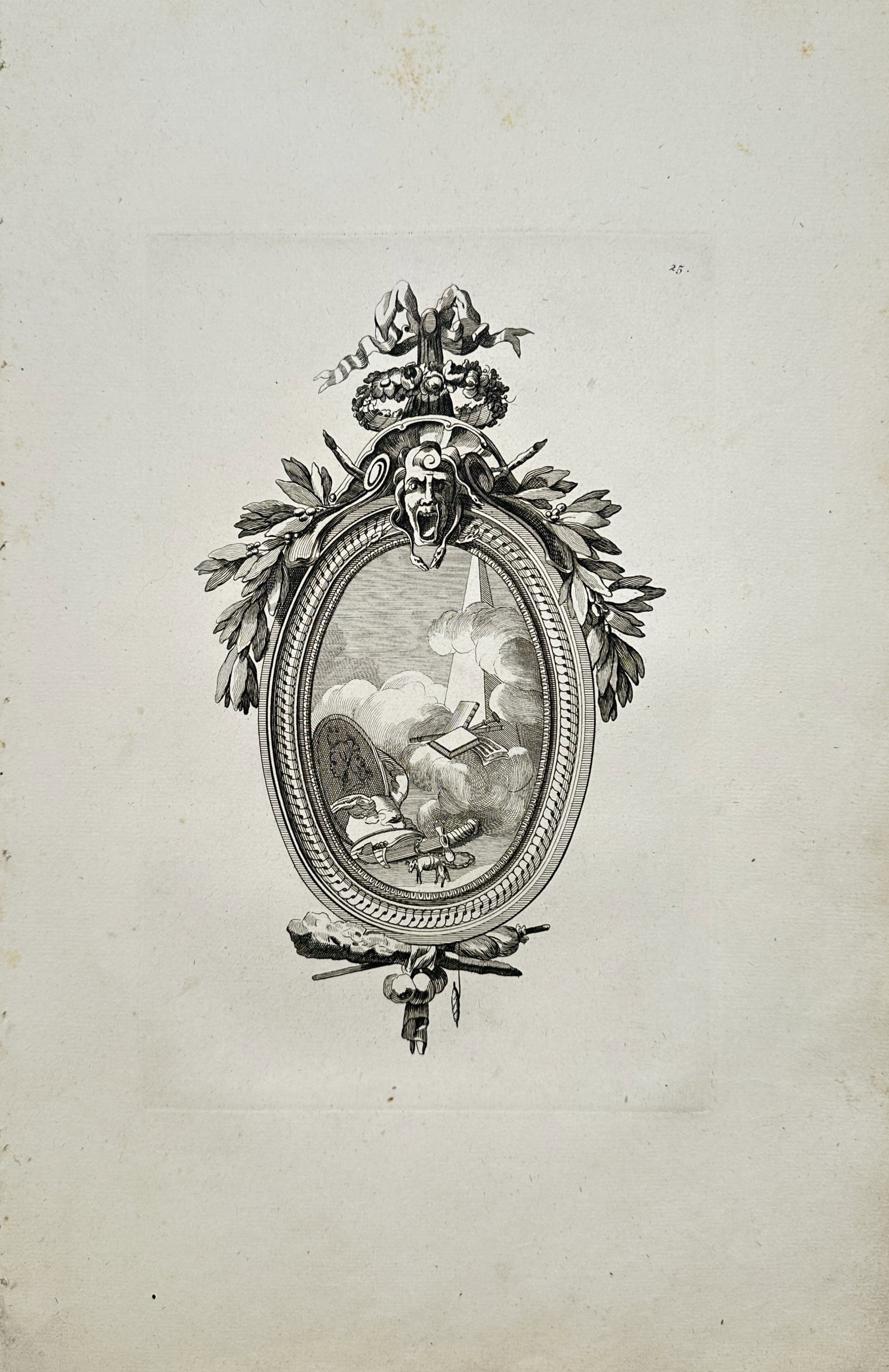Jean-Charles Delafosse – Allegorical Medallion with Agricultural Attributes – Engraving (18th (1 of 2)