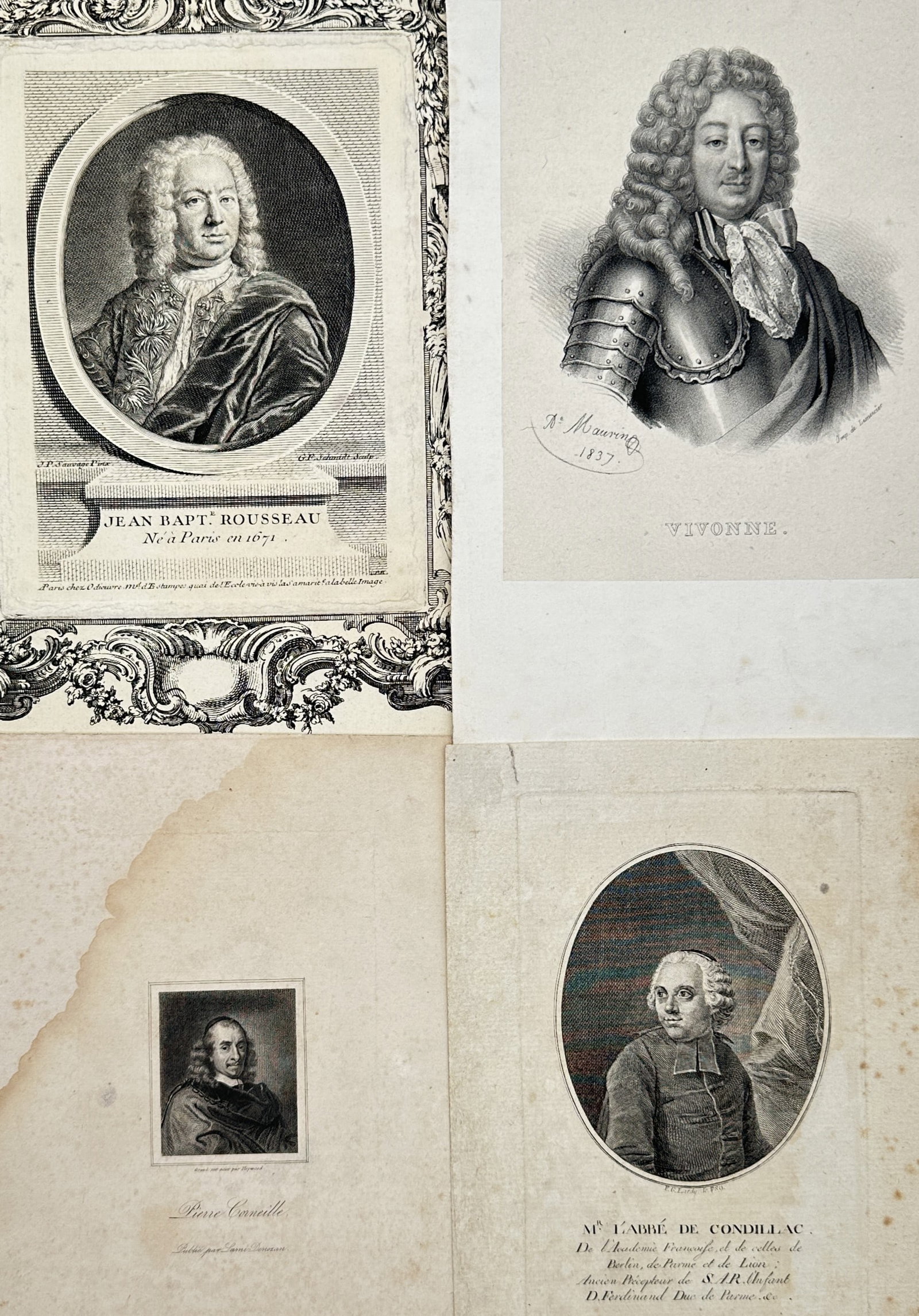 Different Artists – Set of 4: French Literary and Historical Portraits – Engravings (18th–19th (1 of 2)
