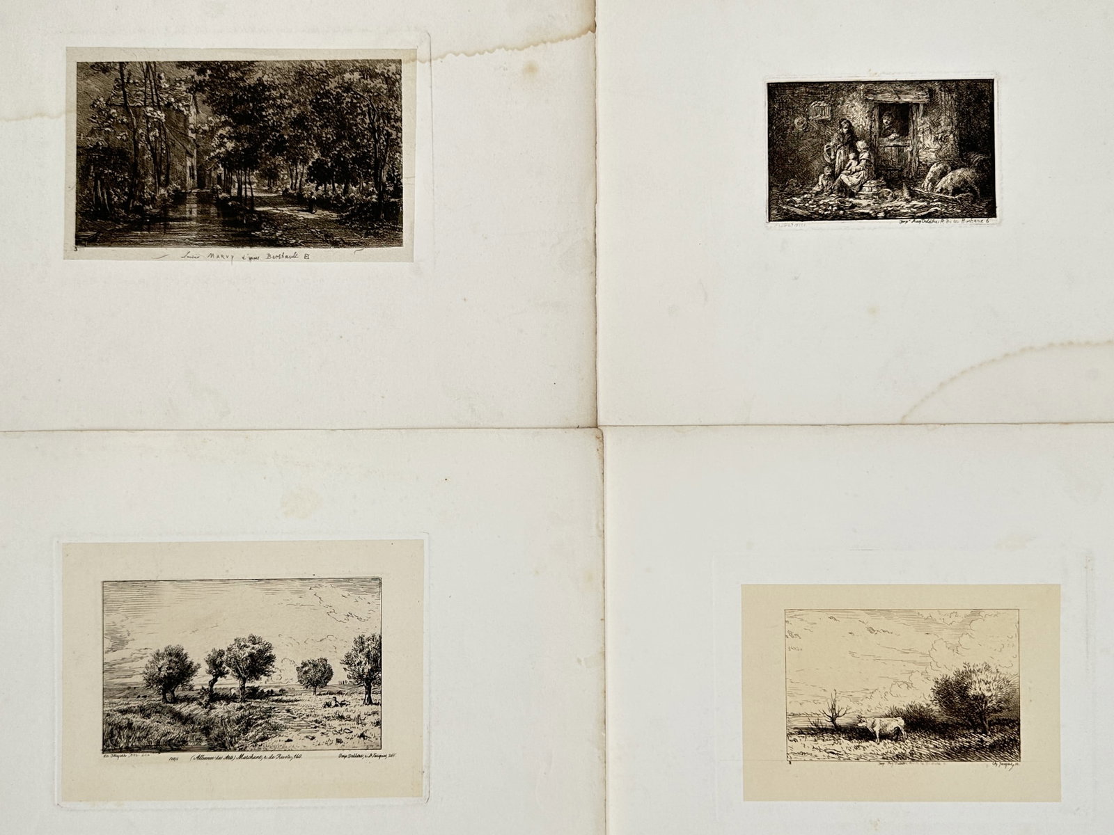 Louis Marvy – Set of 4: Pastoral Landscapes and Rustic Views – Etchings (19th Century) (1 of 2)