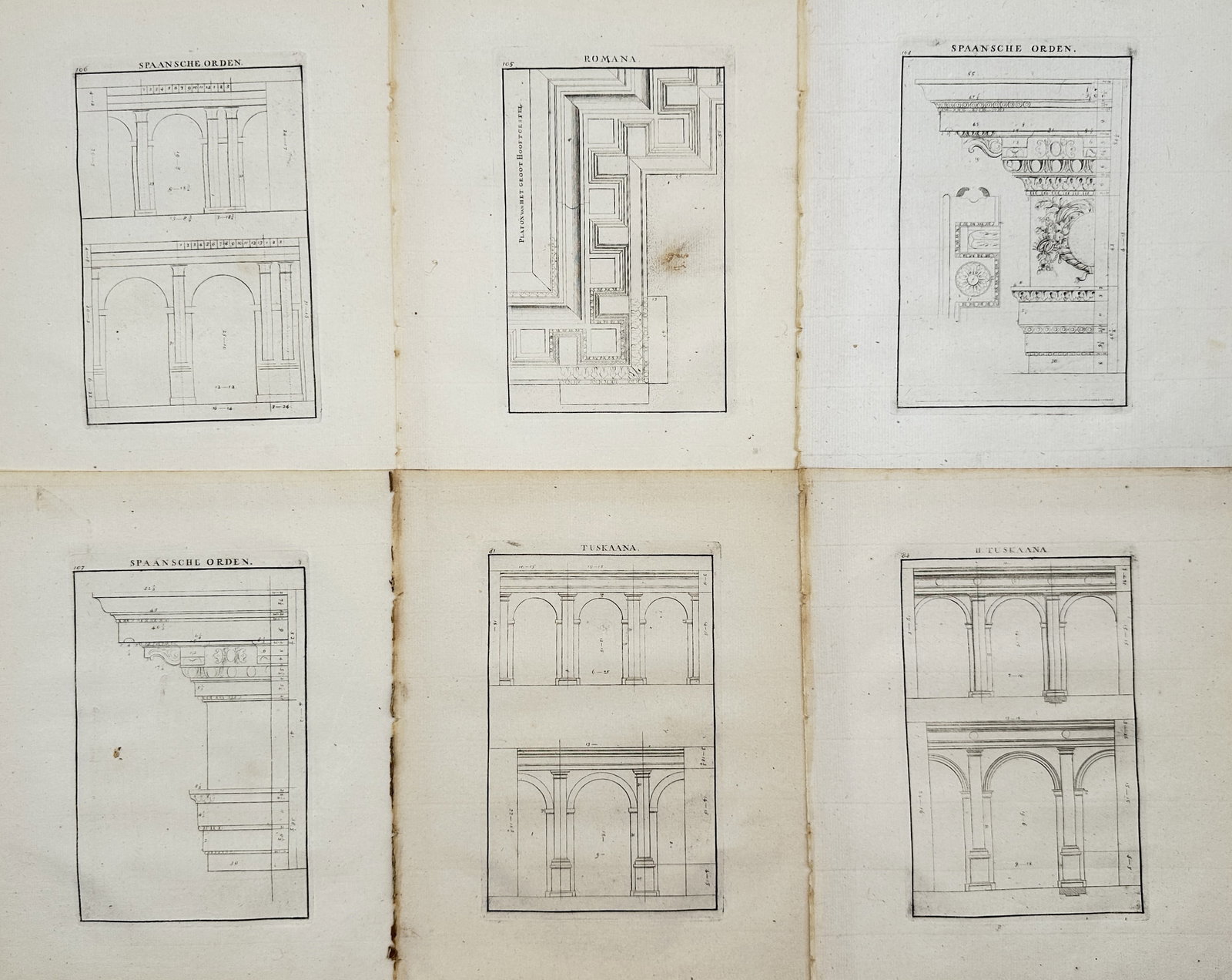 Giacomo Barozzi da Vignola – Set of 6: Architectural Elevations and Decorative Details – (1 of 2)
