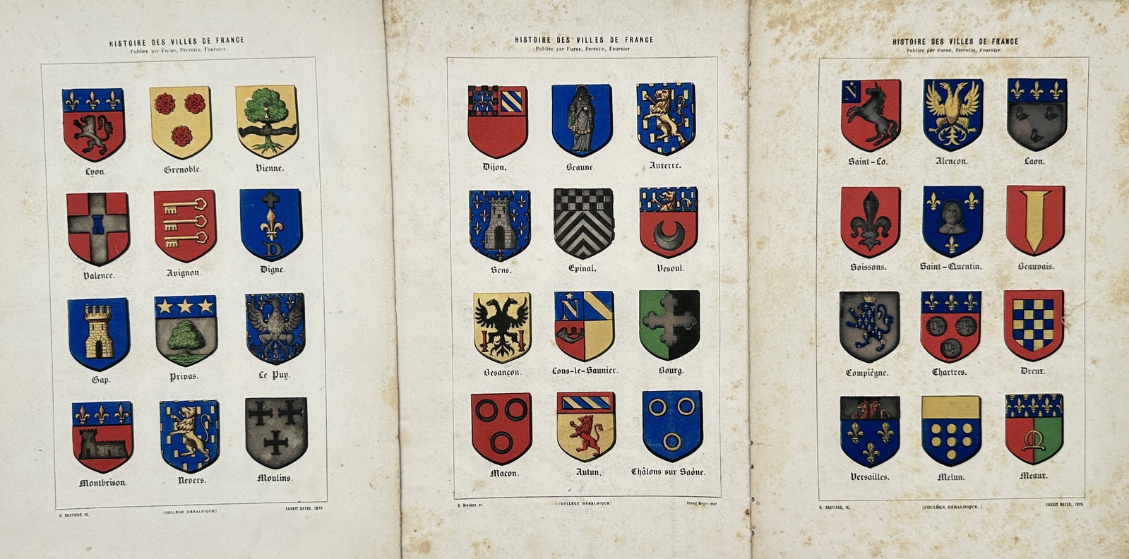 Aristide Guilbert – Set of 3: Coats of Arms of French Cities – Lithographs (19th Century) (1 of 2)