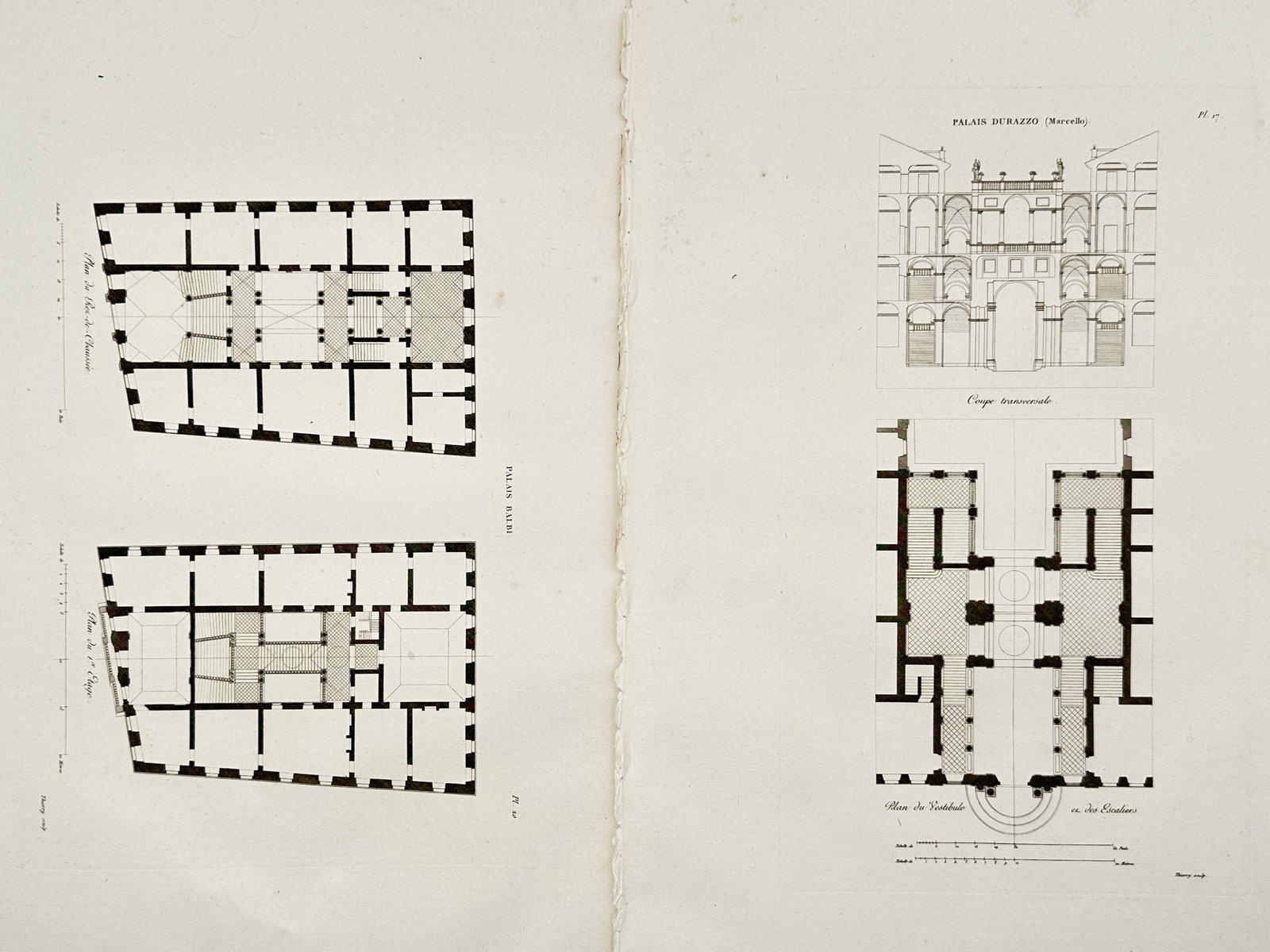 Jean-Nicolas-Louis Durand – Set of 2: Architectural Elevations and Floor Plans of Italian Palaces (1 of 2)
