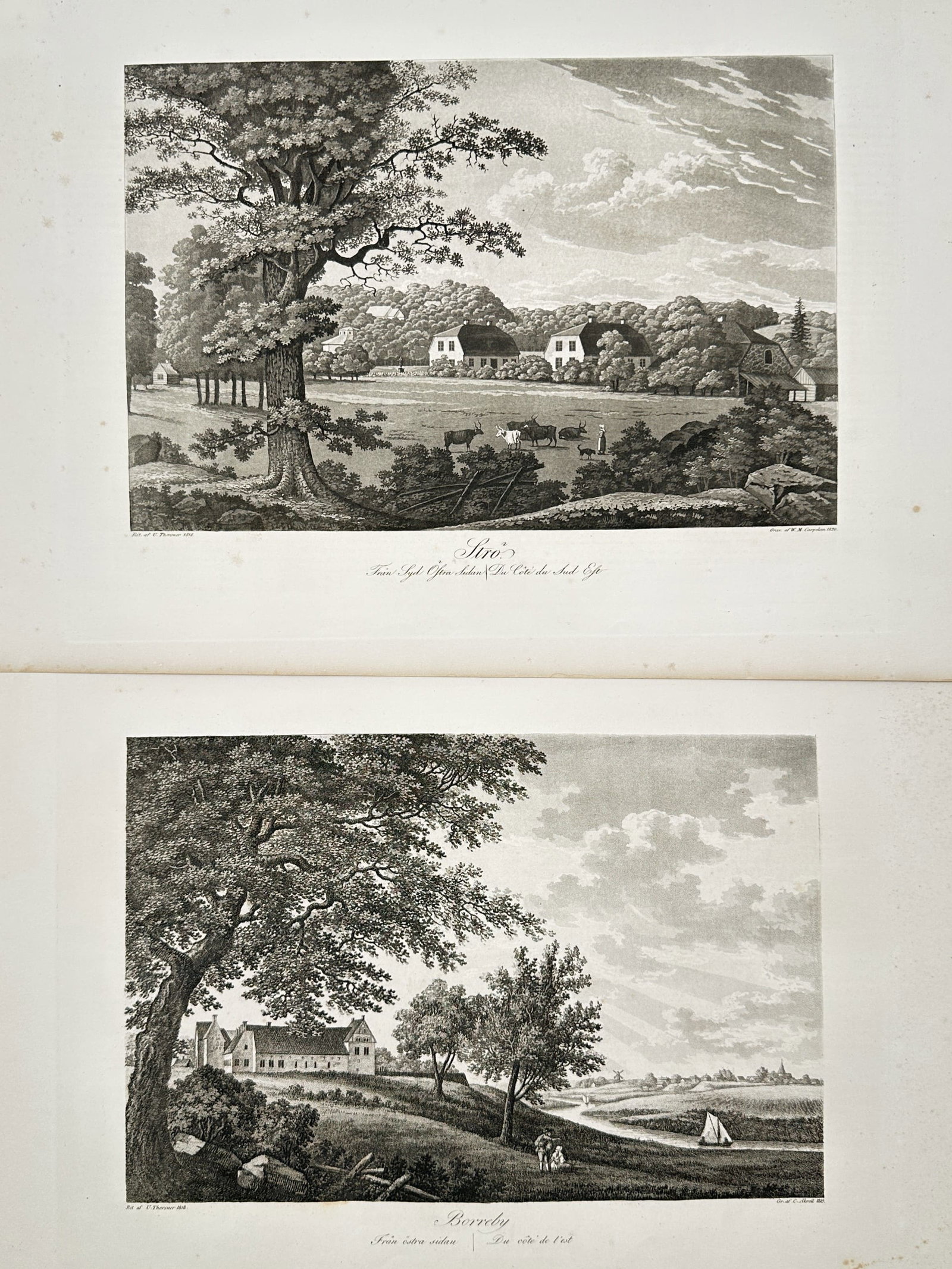 Ulrik Thersner – Set of 2: Views of Ströö and Borreby Manors – Lithographs (19th Century) (1 of 1)