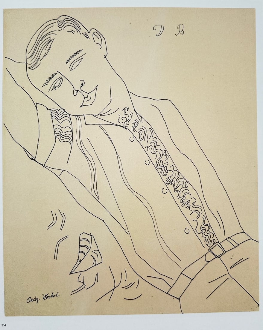 Andy Warhol,after – Reclining Male Figure – Offset lithographic reproduction (2006): "Reclining Male Figure" presents a stylized line drawing depicting a reclining male figure, published in the comprehensive monograph Andy Warhol Giant Size by Phaidon Press in London in 2006. The publ