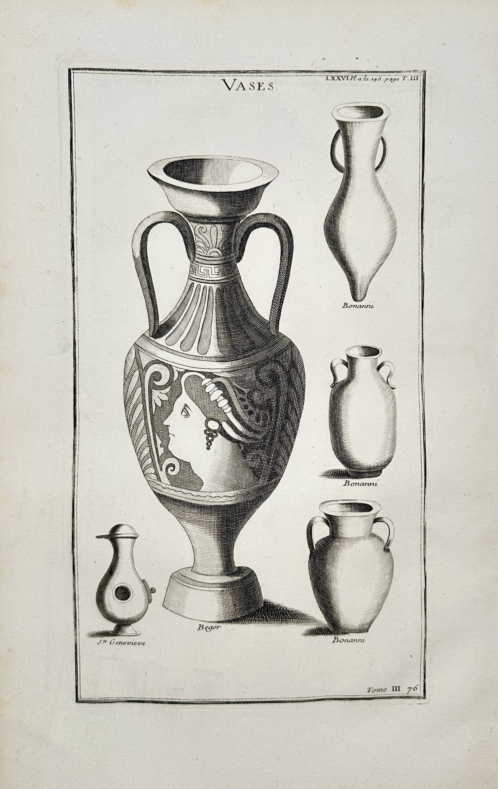 Bernard de Montfaucon – Study of Antique Vases and Vessels – Engraving (18th Century) (1 of 2)