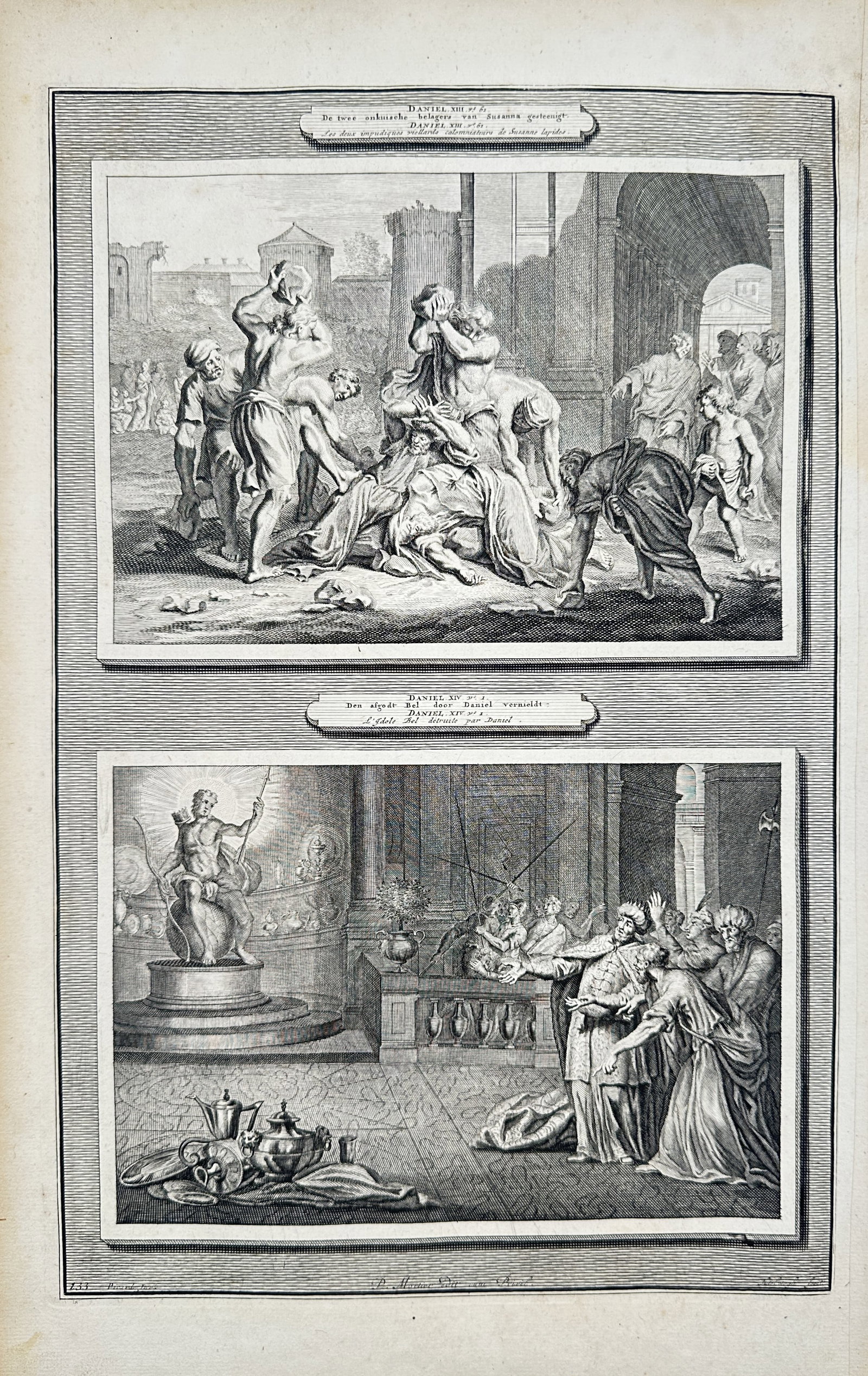 Pierre Mortier – Biblical Scenes of Susanna and Bel and the Dragon – Engraving (18th Century) (1 of 2)